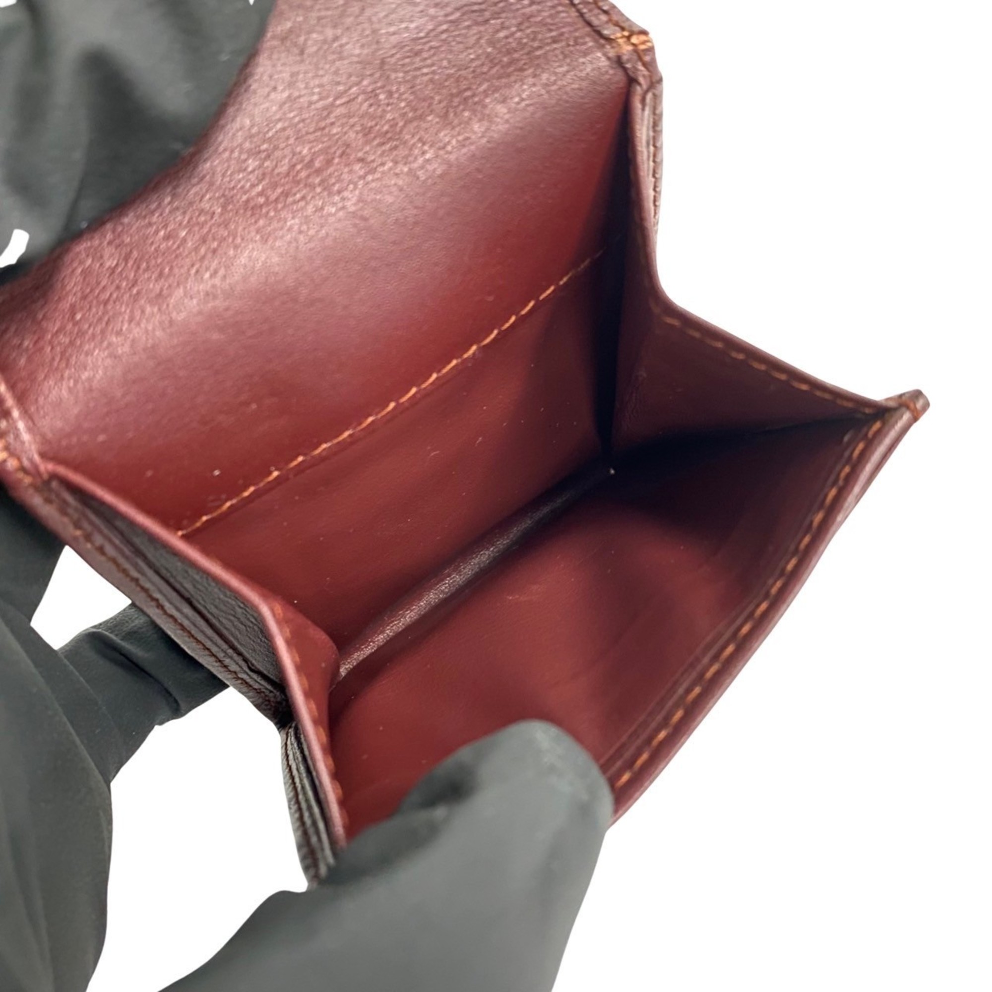 CARTIER Mastline Leather Coin Purse Wallet/Coin Case Compact Wallet Bordeaux 98622