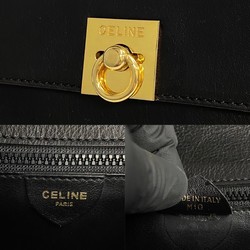 CELINE Ring Hardware Leather Handbag Tote Bag Black 30805