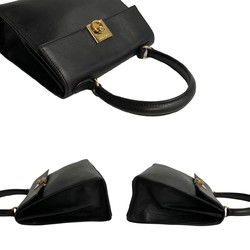 CELINE Ring Hardware Leather Handbag Tote Bag Black 30805
