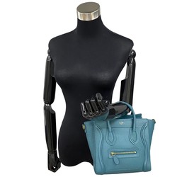 CELINE Luggage Nano Leather 2way Shoulder Bag Handbag Green 66007