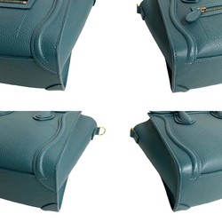 CELINE Luggage Nano Leather 2way Shoulder Bag Handbag Green 66007