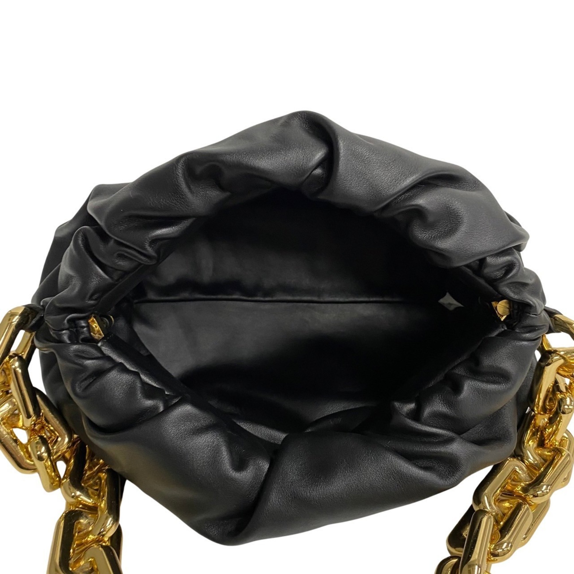 BOTTEGA VENETA The Chain Pouch Leather Semi Shoulder Bag Handbag Black 18313