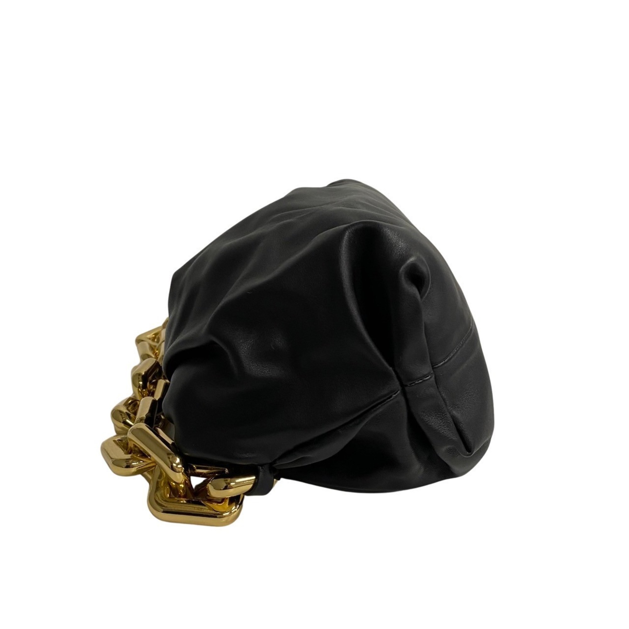BOTTEGA VENETA The Chain Pouch Leather Semi Shoulder Bag Handbag Black 18313