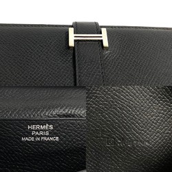 HERMES Beance Soufflé Metal Fittings Vaux Epson Leather Bifold Long Wallet Black 29284