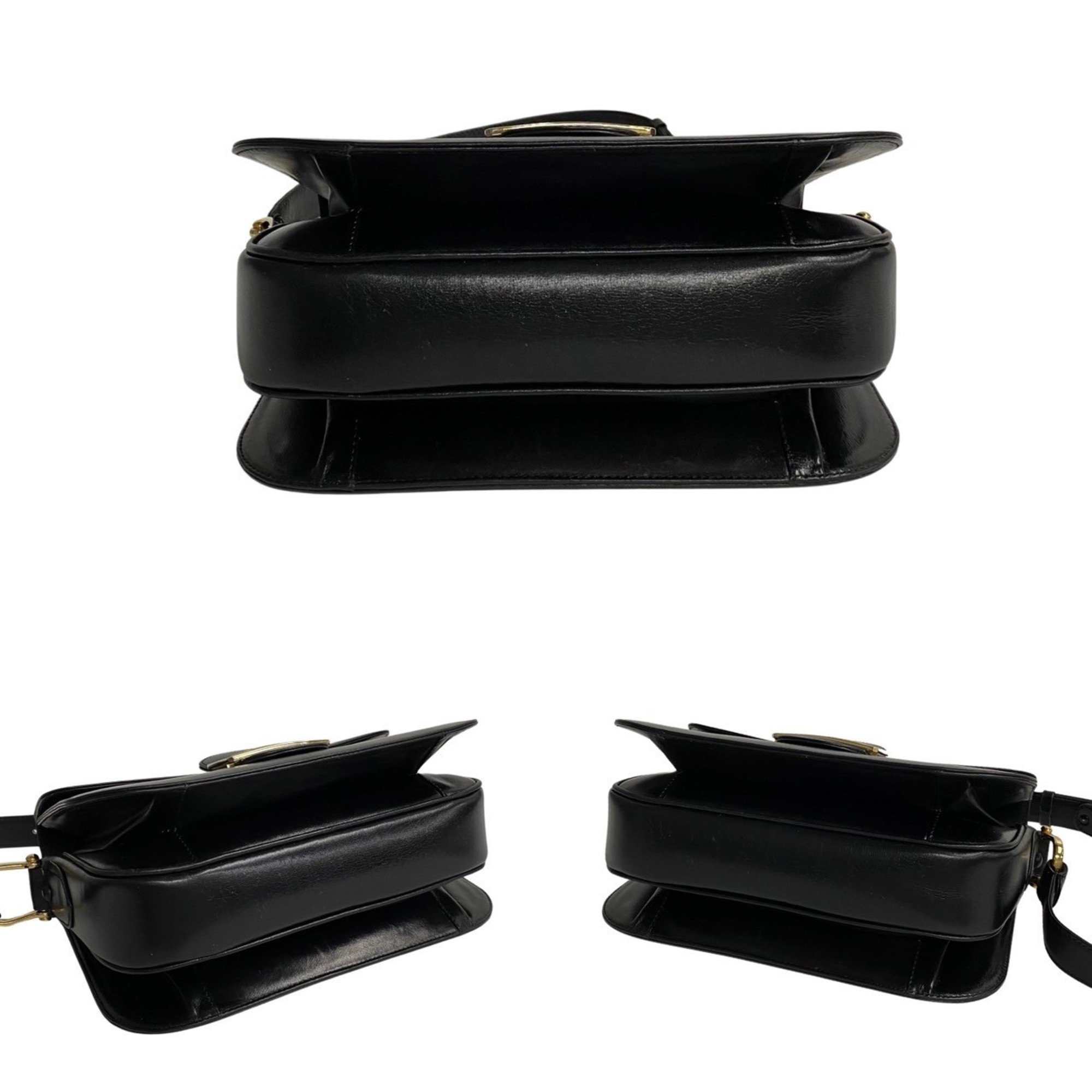 CELINE Celine horse carriage fittings calf leather shoulder bag pochette black 43291