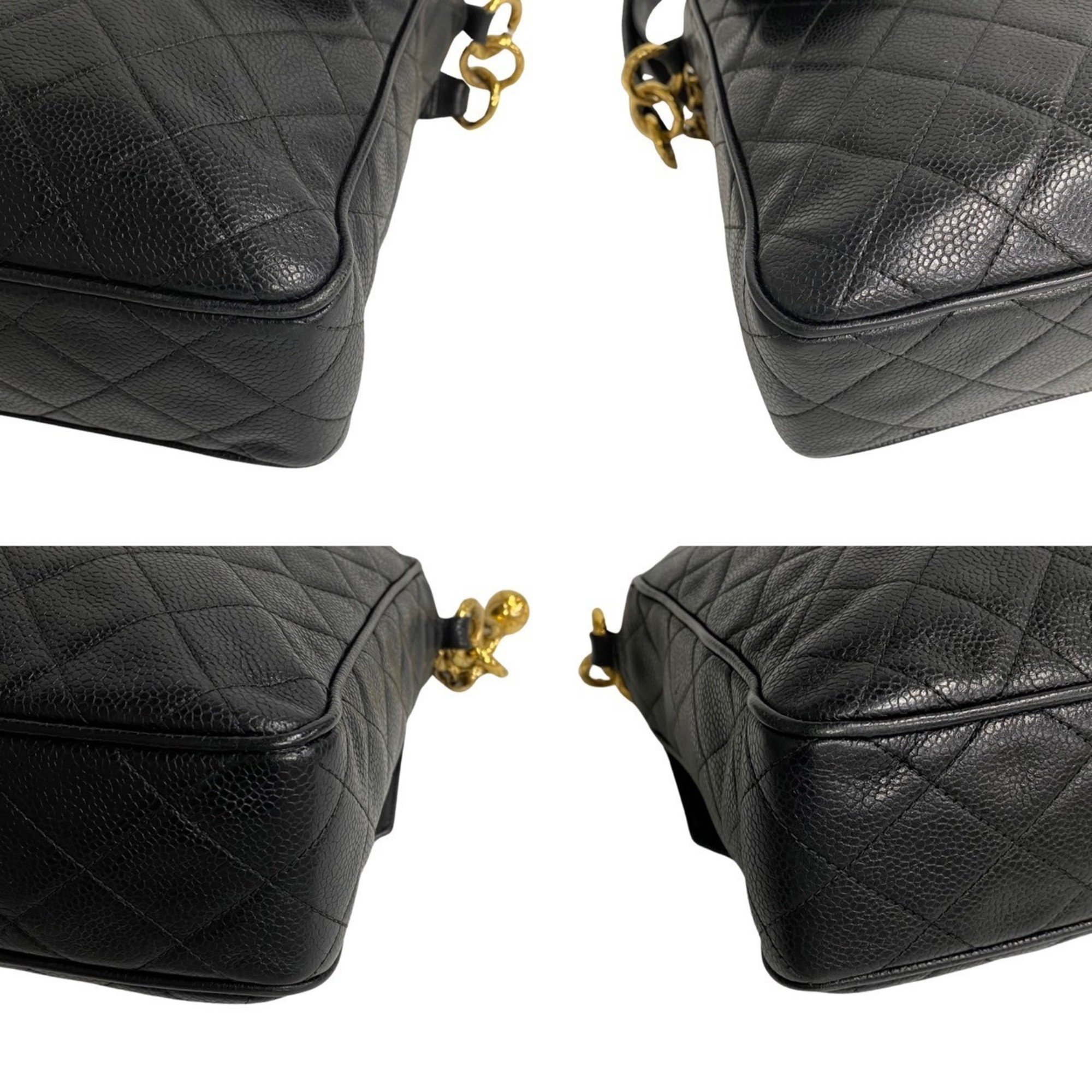 CHANEL Caviar Skin Matelasse Leather Shoulder Bag Navy 64336
