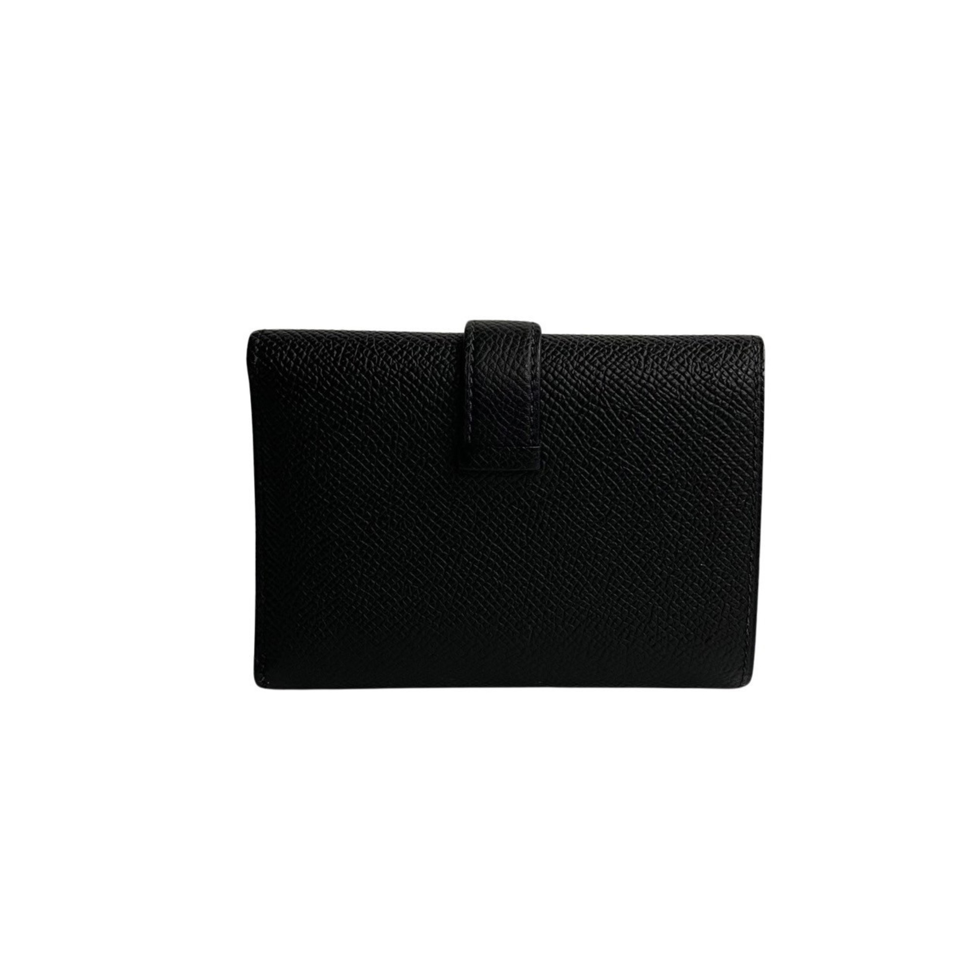 HERMES Bean Combinet Compact Vaux Epson Leather Trifold Wallet Black 76371