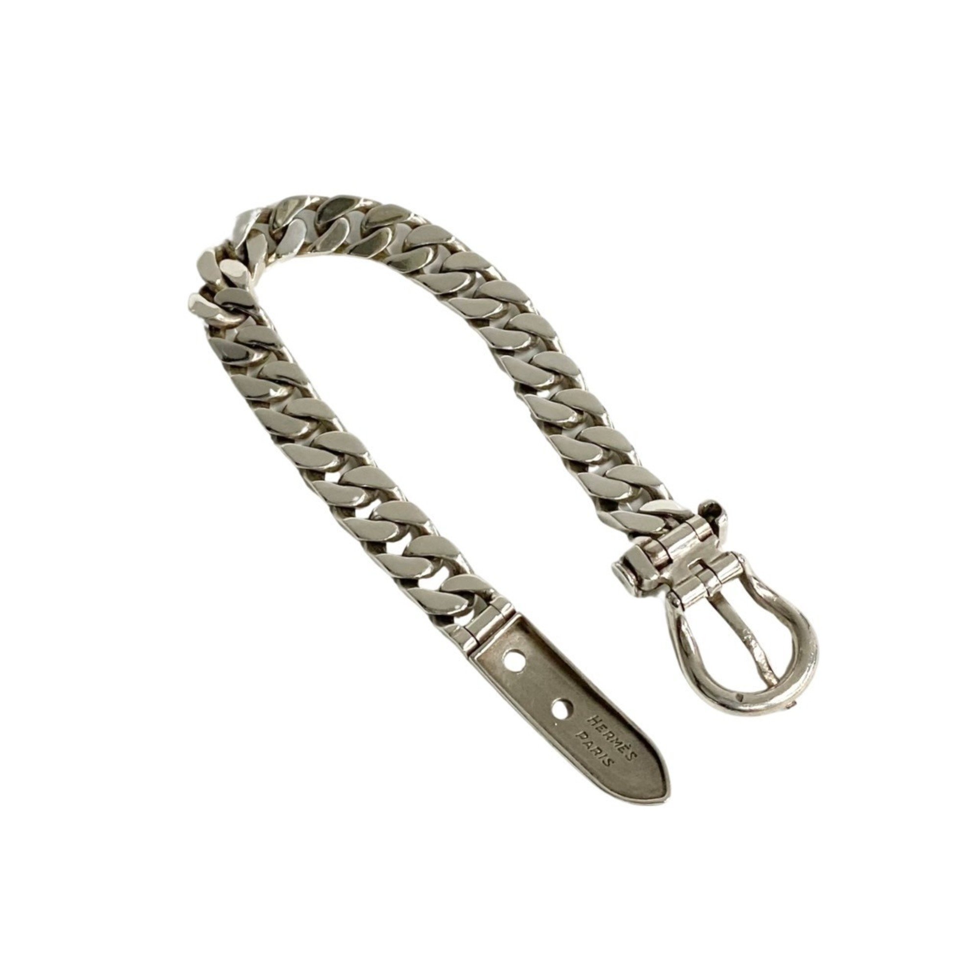HERMES Bookle Serie PM Silver 925 Chain Bracelet Bangle Men Women 23008