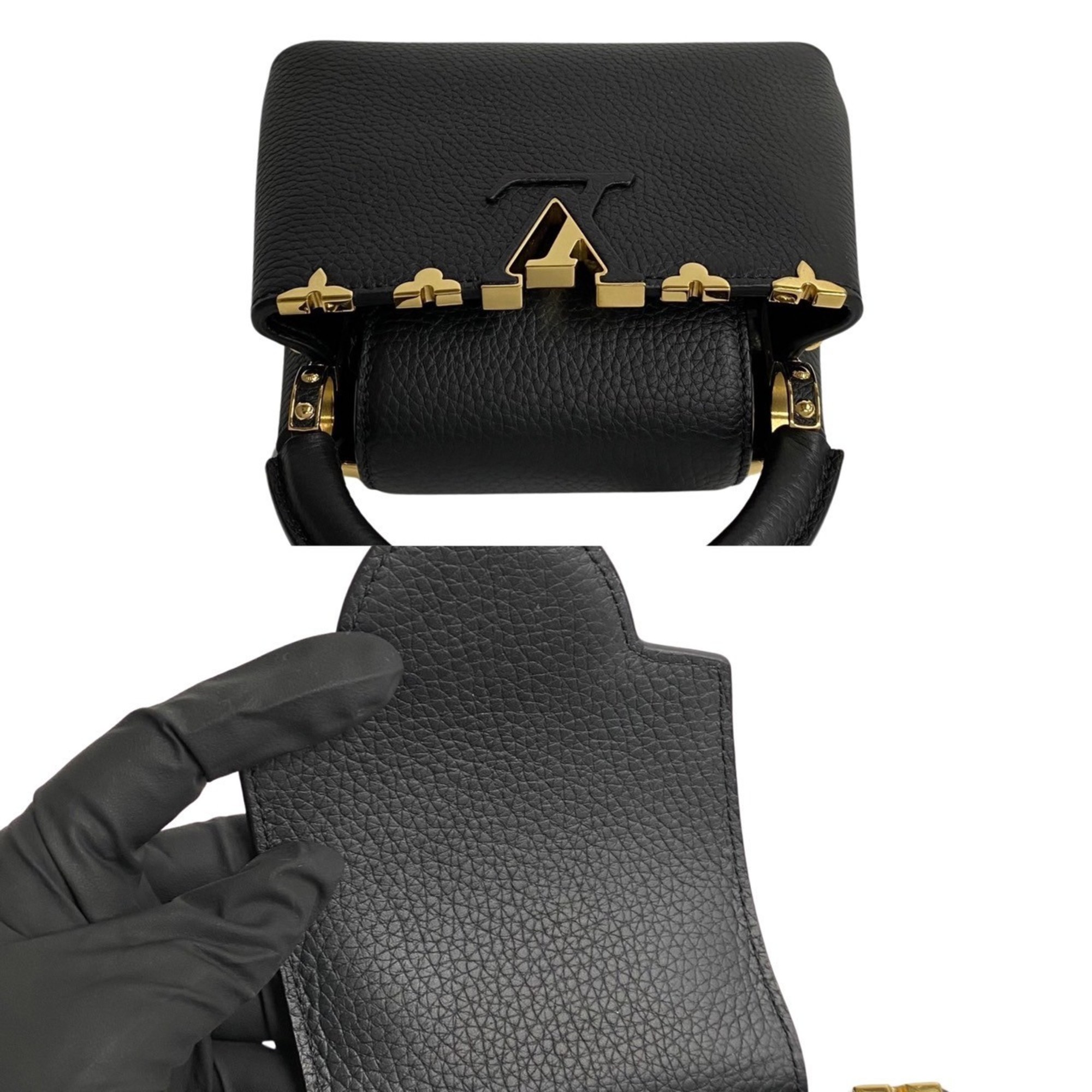 LOUIS VUITTON Capucines MINI flower metal fittings leather 2way handbag shoulder bag black 18716
