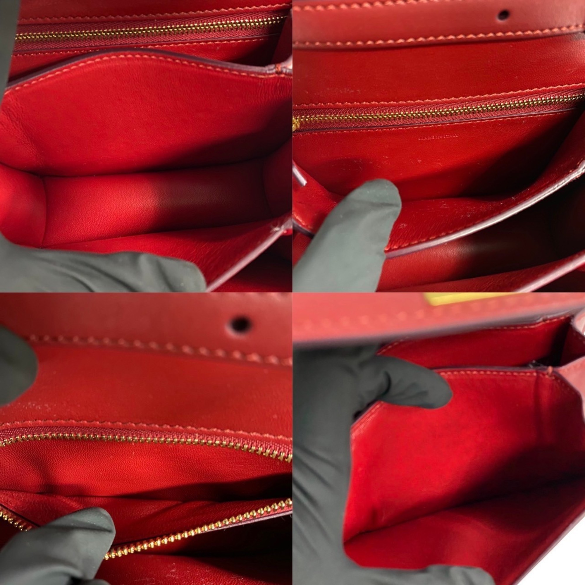 CELINE Classic Box Small Leather Shoulder Bag Pochette Red 43898