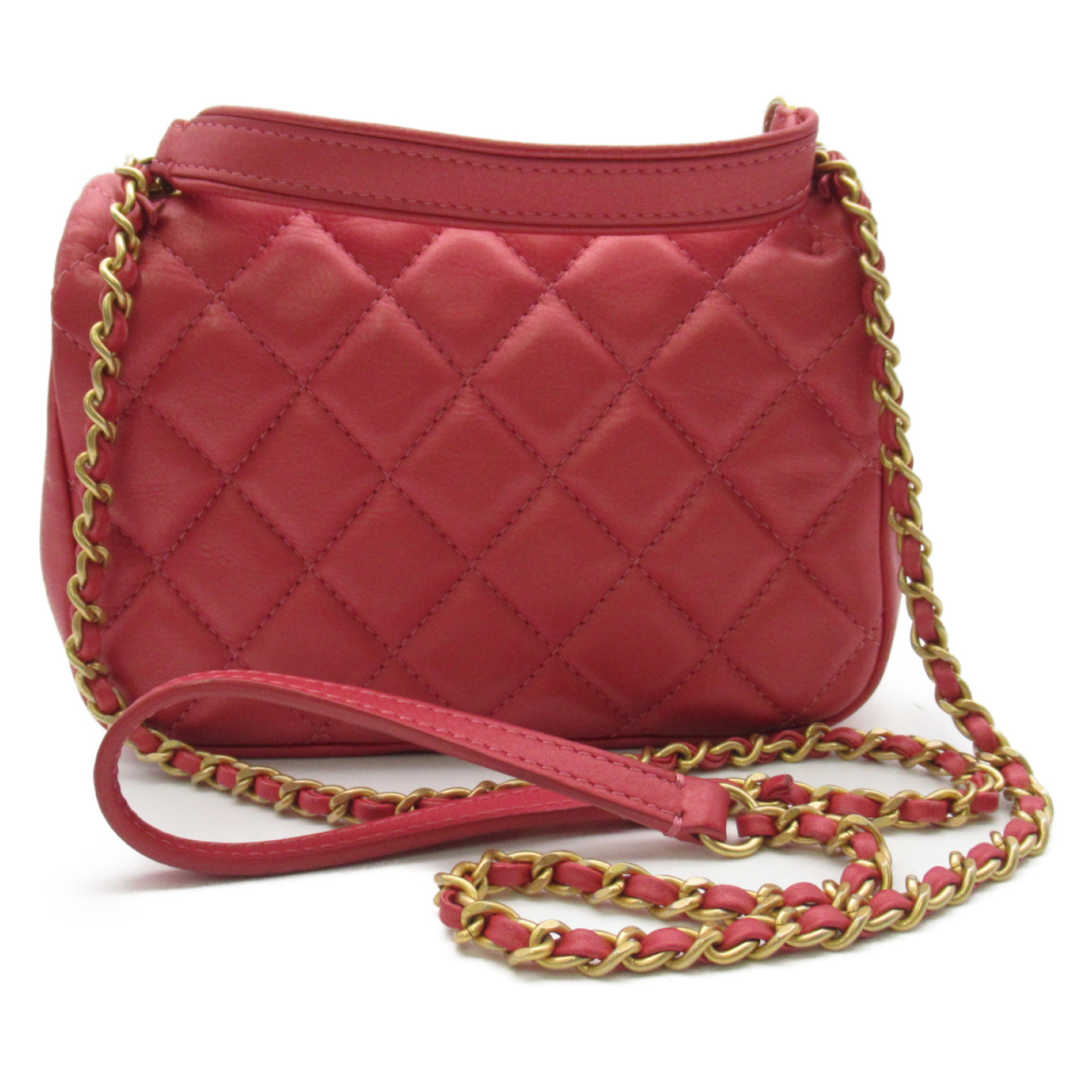 CHANEL Mini Matelasse ChainShoulder Bag Red leather