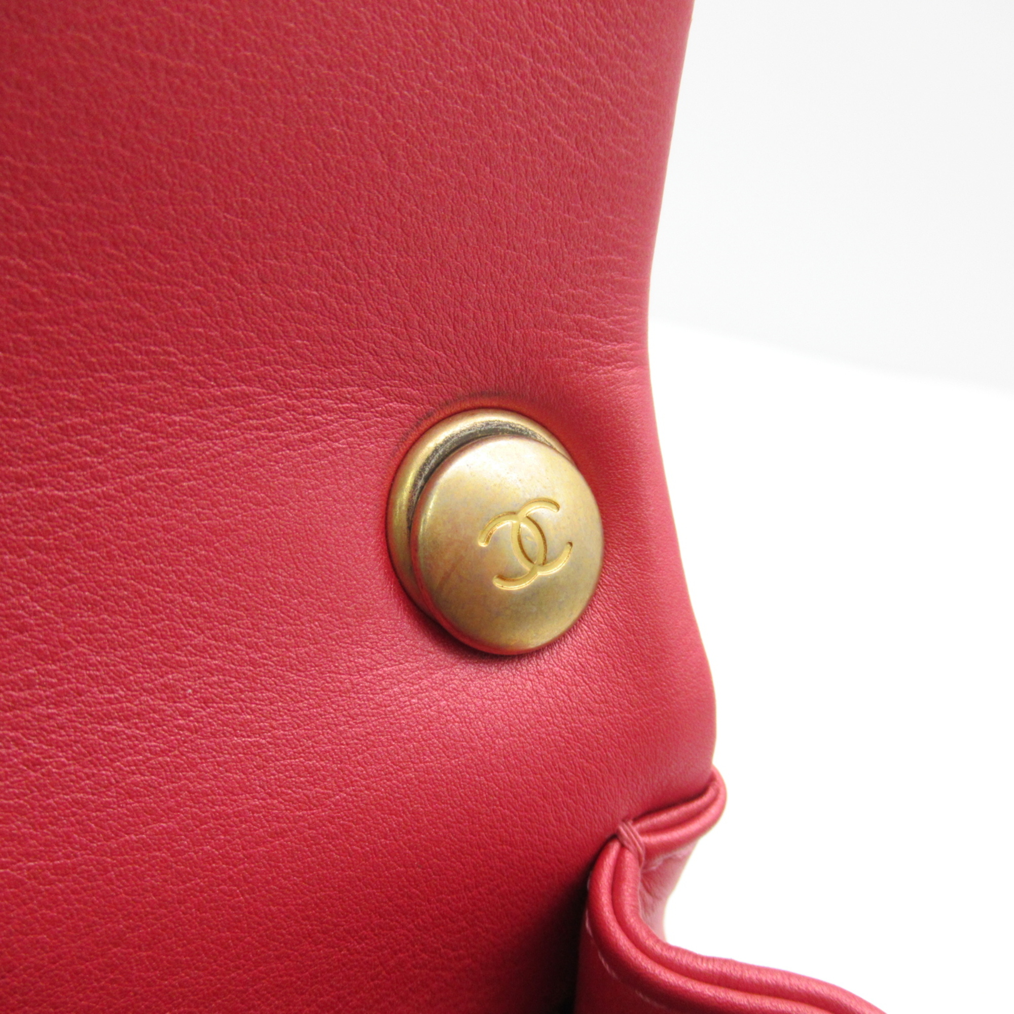 CHANEL Mini Matelasse ChainShoulder Bag Red leather