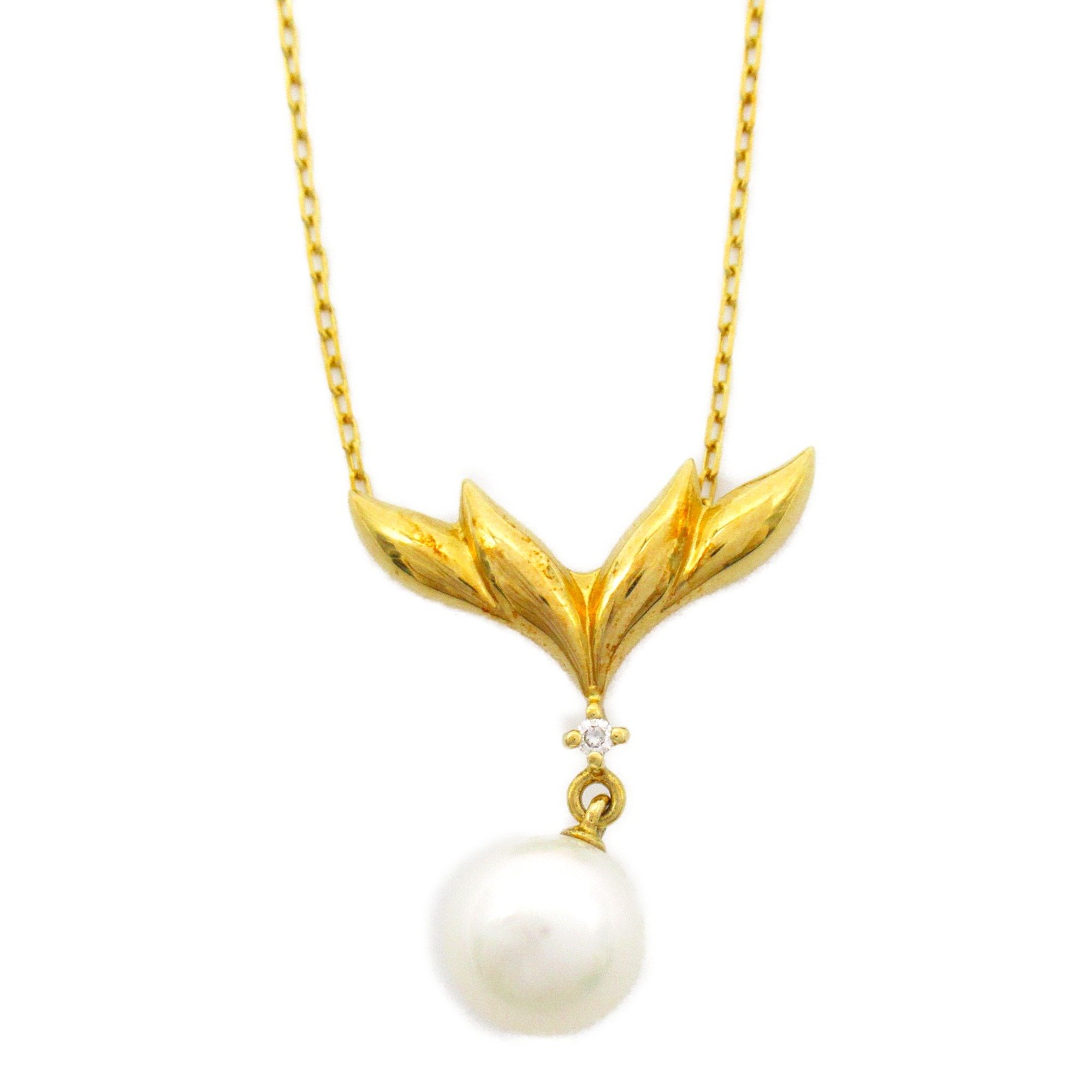 MIKIMOTO pearl diamond necklace Necklace White Clear K18 (Yellow Gold) Pearl White Clear