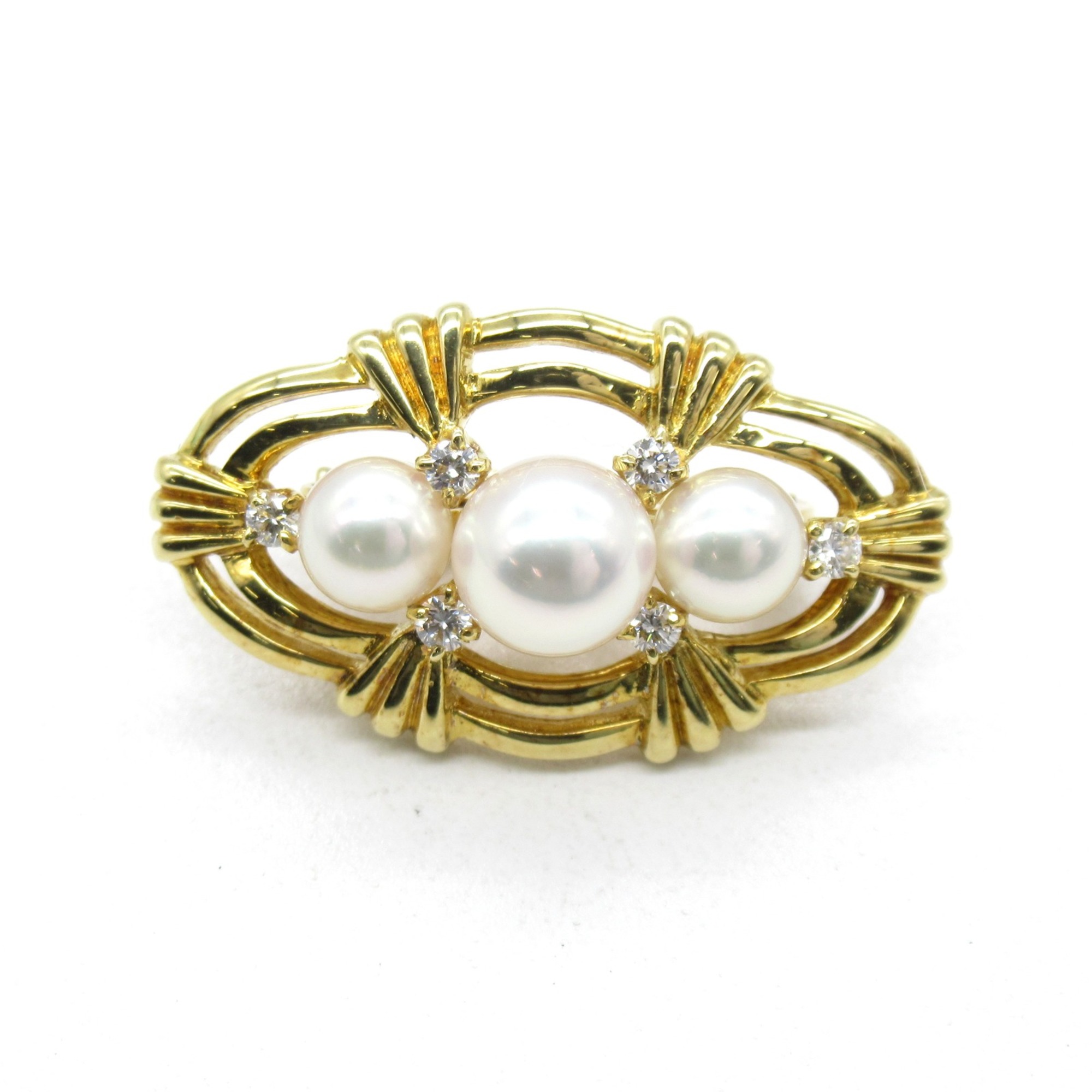 MIKIMOTO pearl diamond top Pendant top White Clear K18 (Yellow Gold) Pearl White Clear