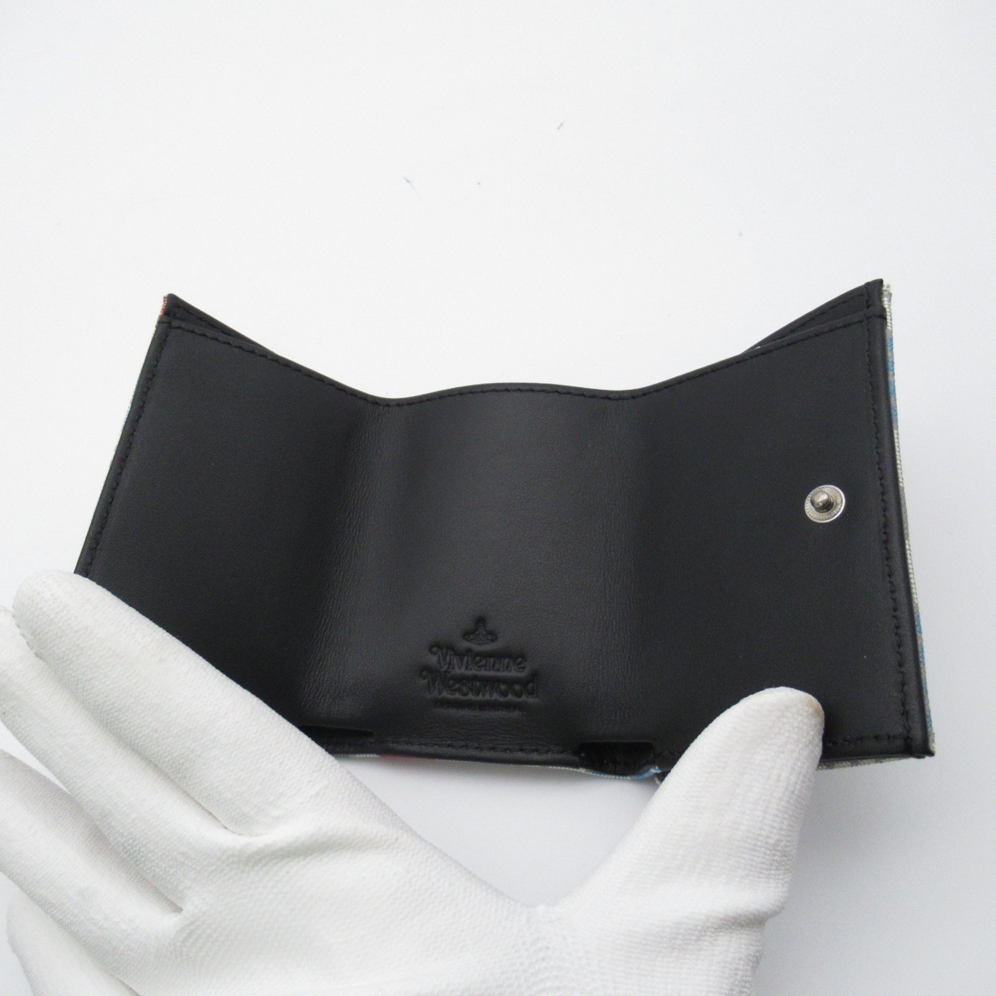 Vivienne Westwood Three-fold wallet White madras check Safiano leather Saffiano print 51150009UL0057O101