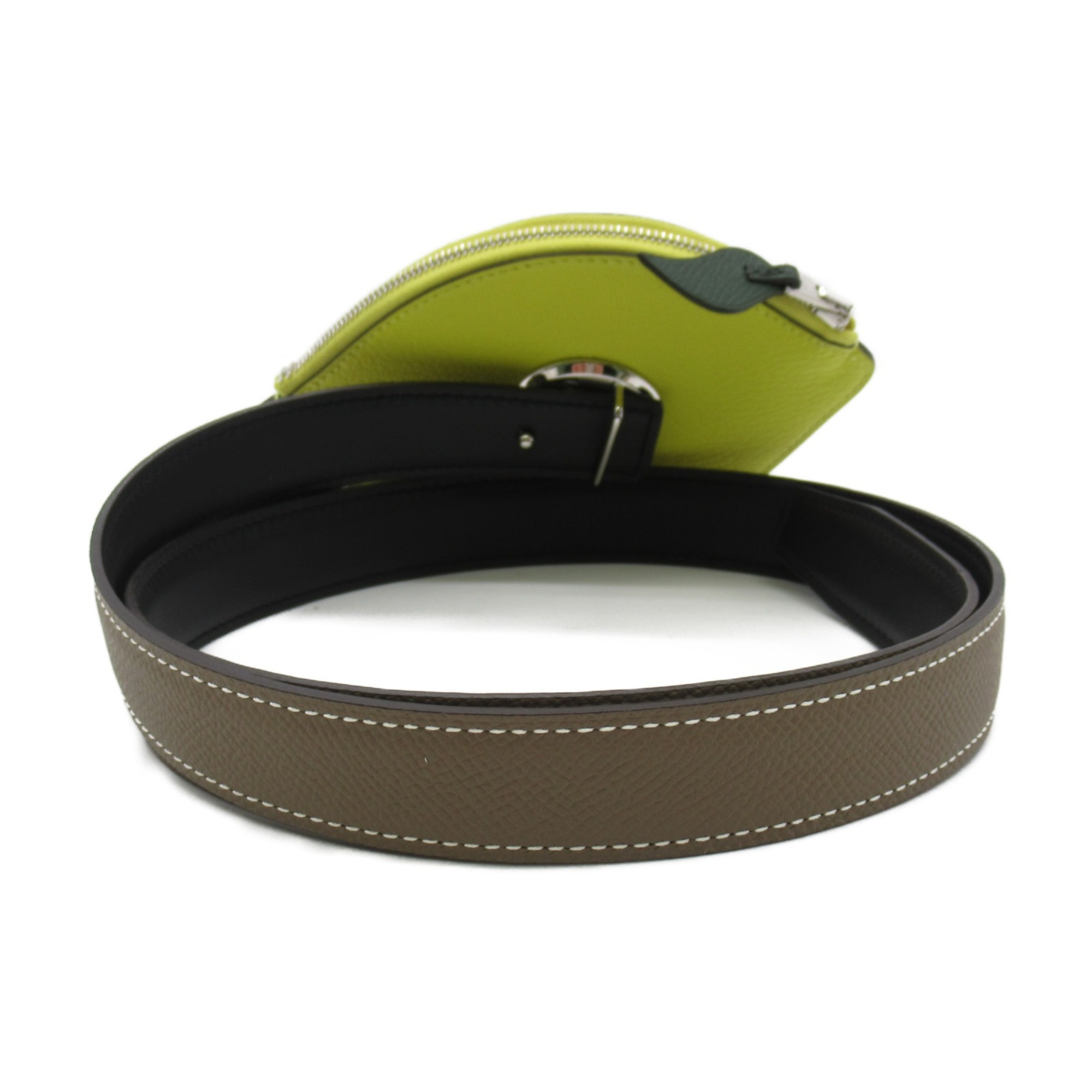 HERMES Belt with lemon pouch Yellow Brown Black Etoupe Grey leather