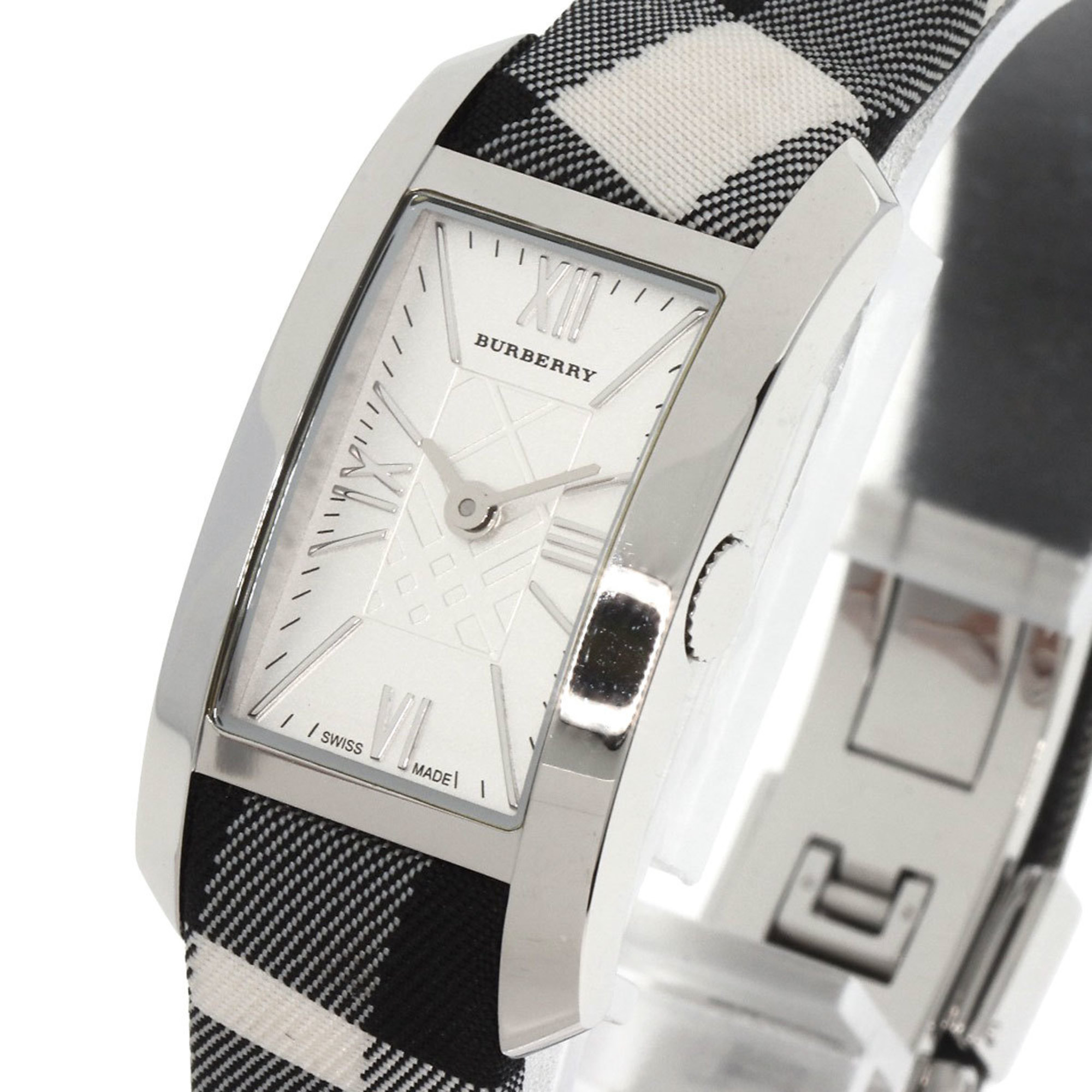 Burberry BU1078 Square Check Watch Stainless Steel Leather Women's BURBERRY