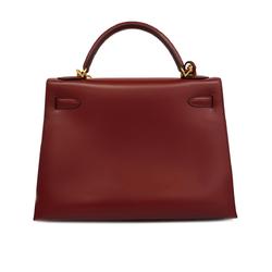 Hermes Handbag Kelly 32 □D Engraved Box Calf Rouge Ash Ladies