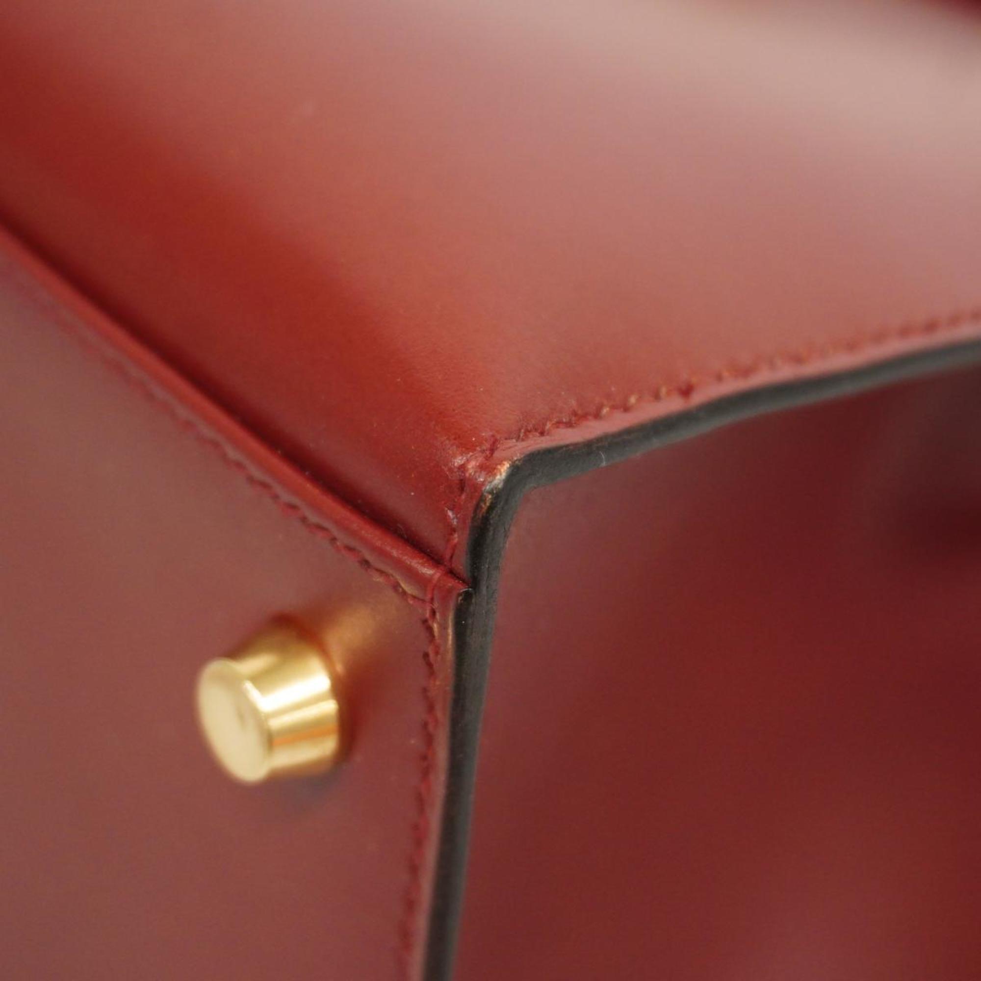 Hermes Handbag Kelly 32 □D Engraved Box Calf Rouge Ash Ladies