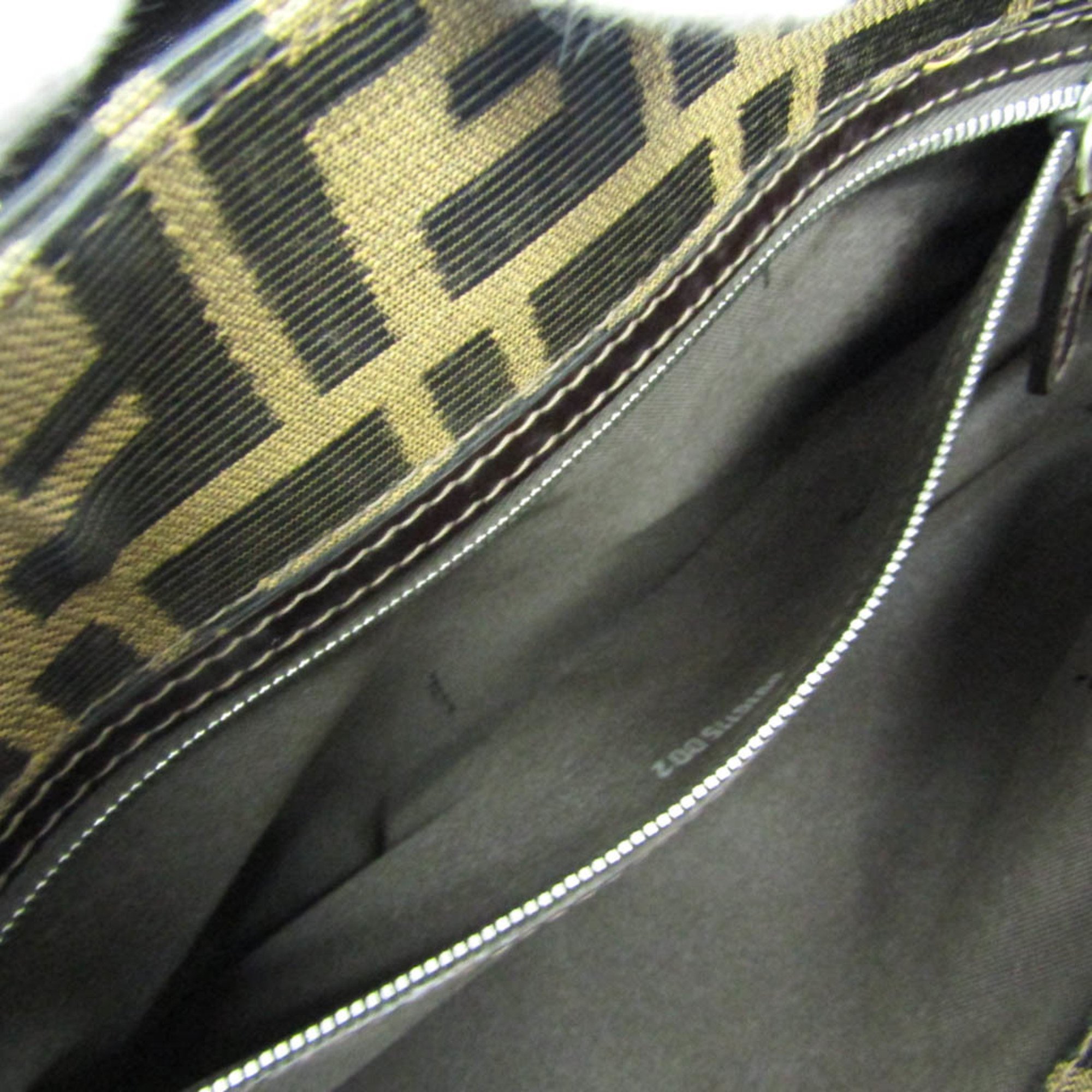 Fendi Zucca Women's Canvas,Leather Shoulder Bag Beige,Dark Brown