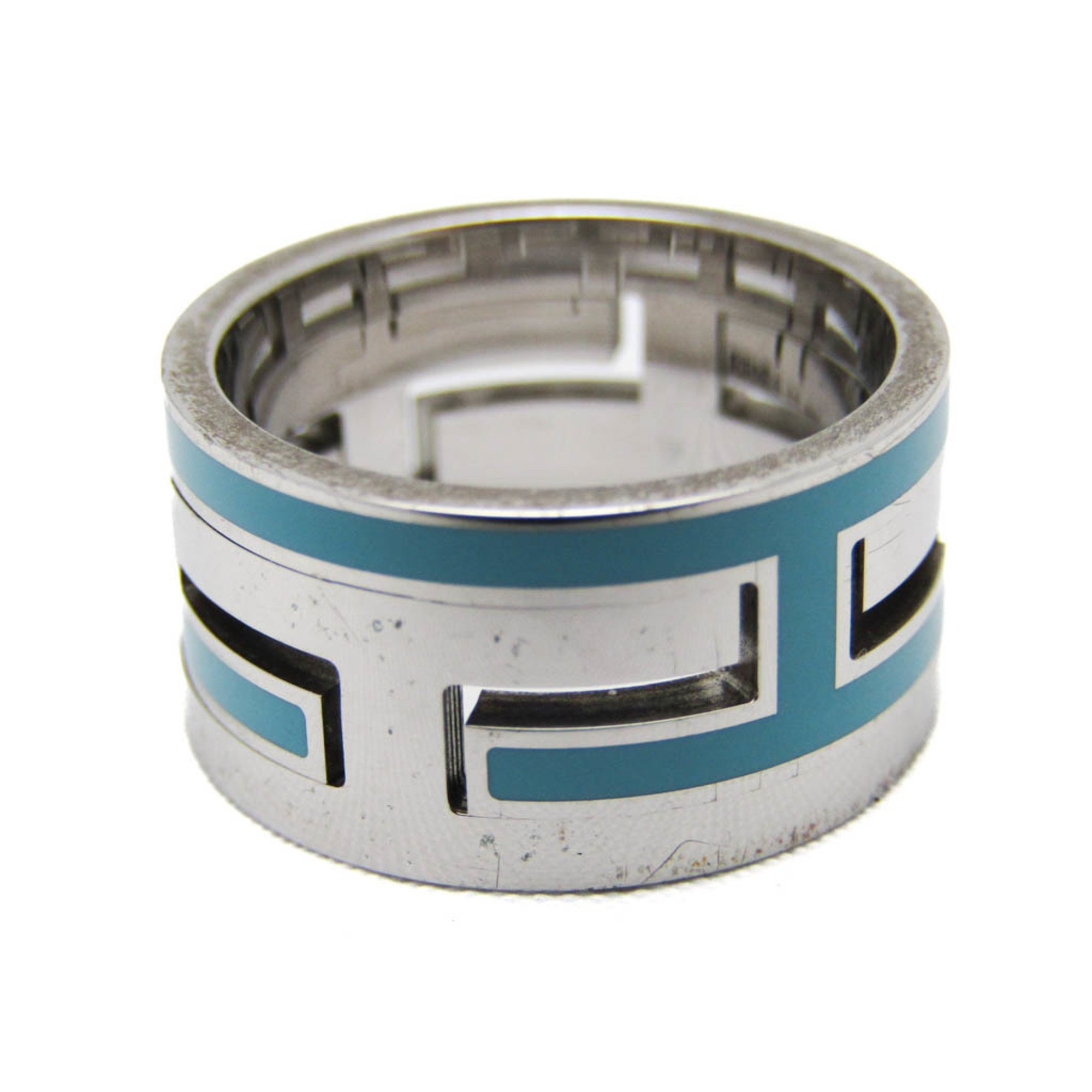 Hermes Move H Silver 925 Band Ring Blue,Silver