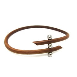 Hermes Roulette Hill Leather,Metal Bangle Brown,Silver