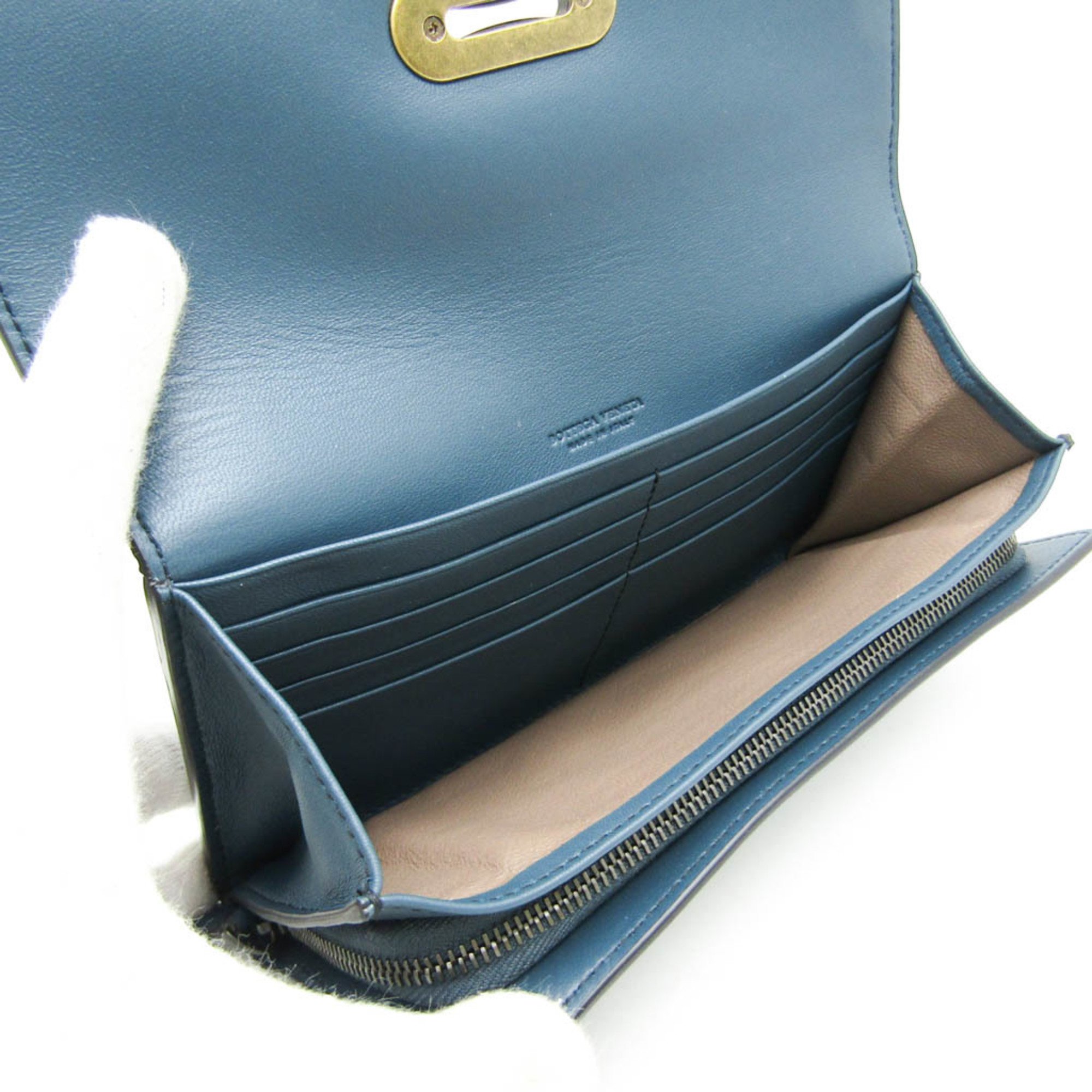 Bottega Veneta Men,Women Leather Long Wallet (bi-fold) Blue,Light Blue Gray