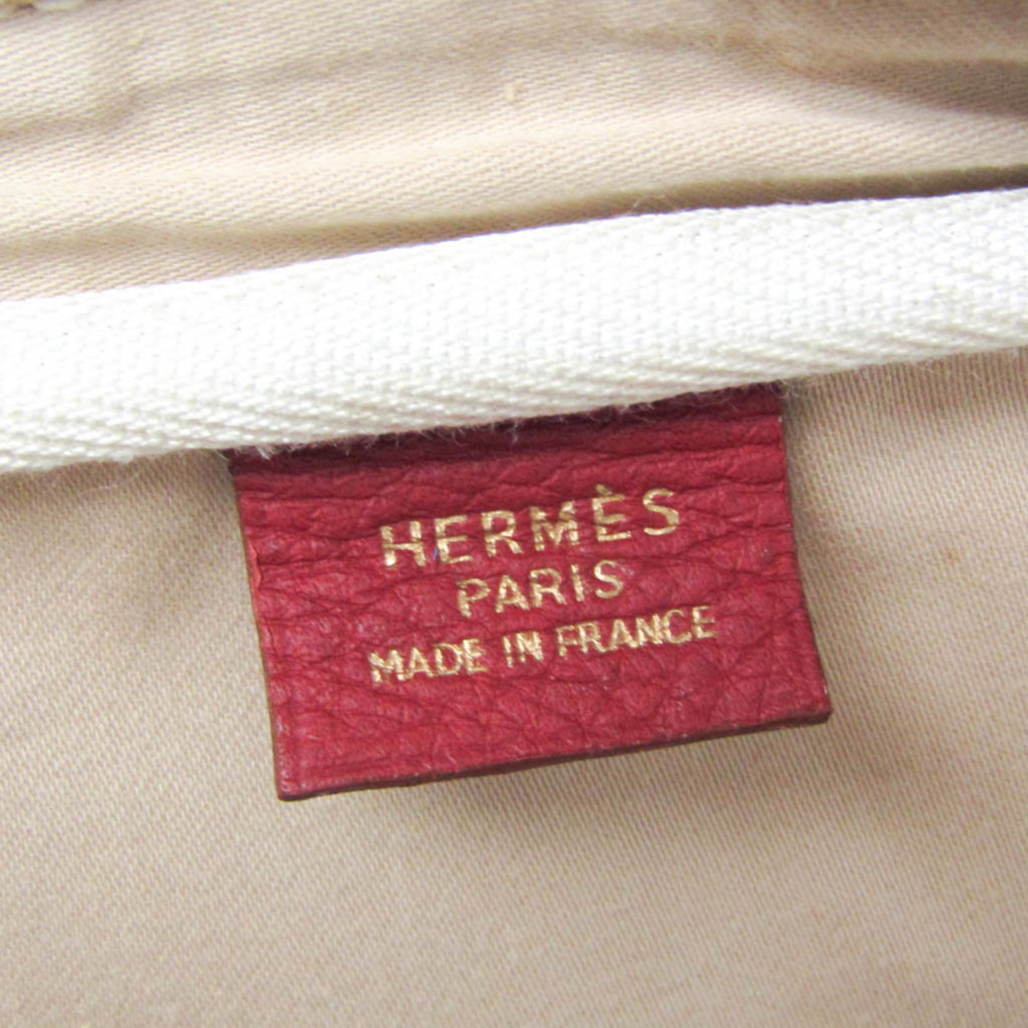 Hermes Victoria 50 Men,Women Toile H,Taurillon Clemence Leather Boston Bag Natural,Red Color