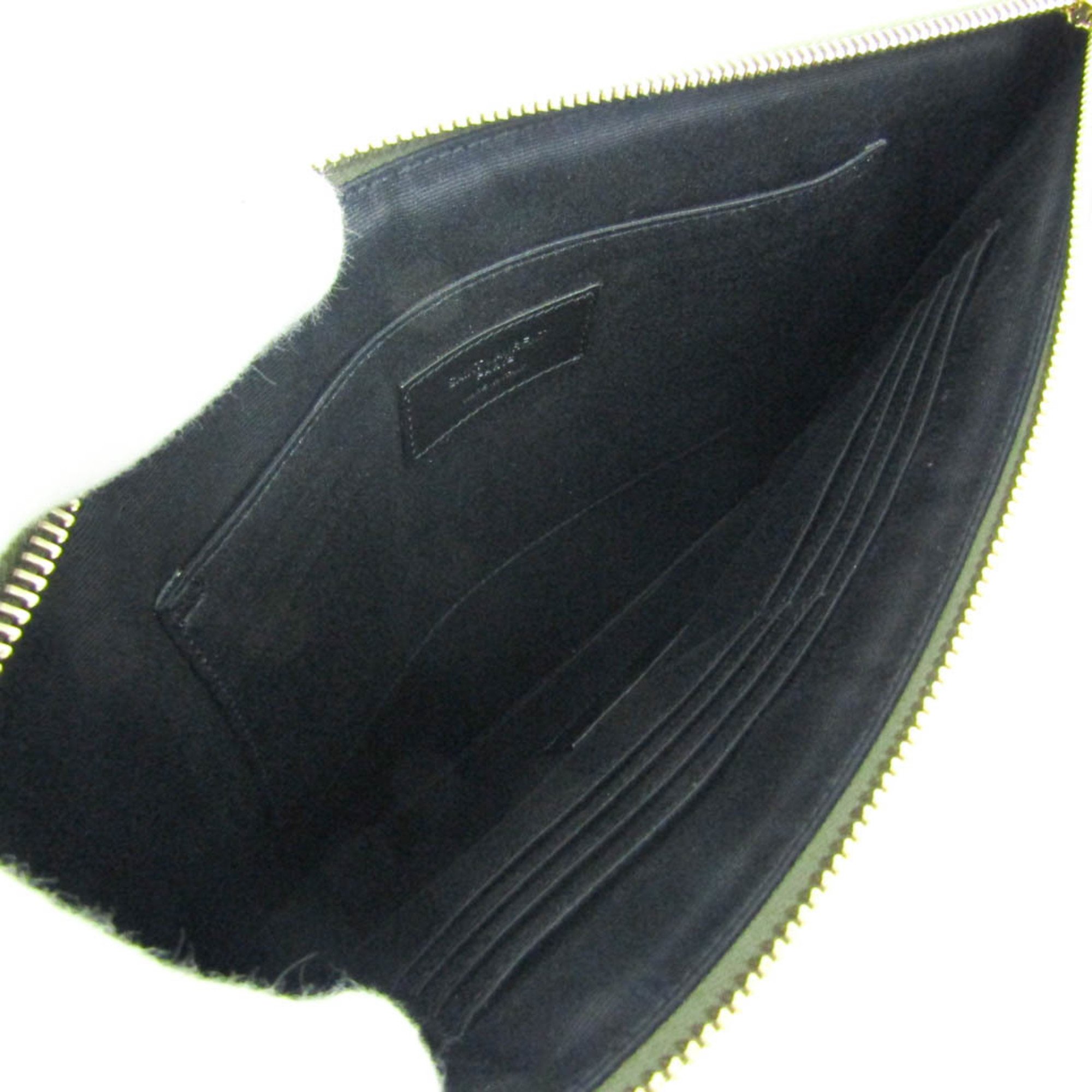 Saint Laurent Pineapple Pattern 397294 Women's Leather Clutch Bag Beige,Khaki