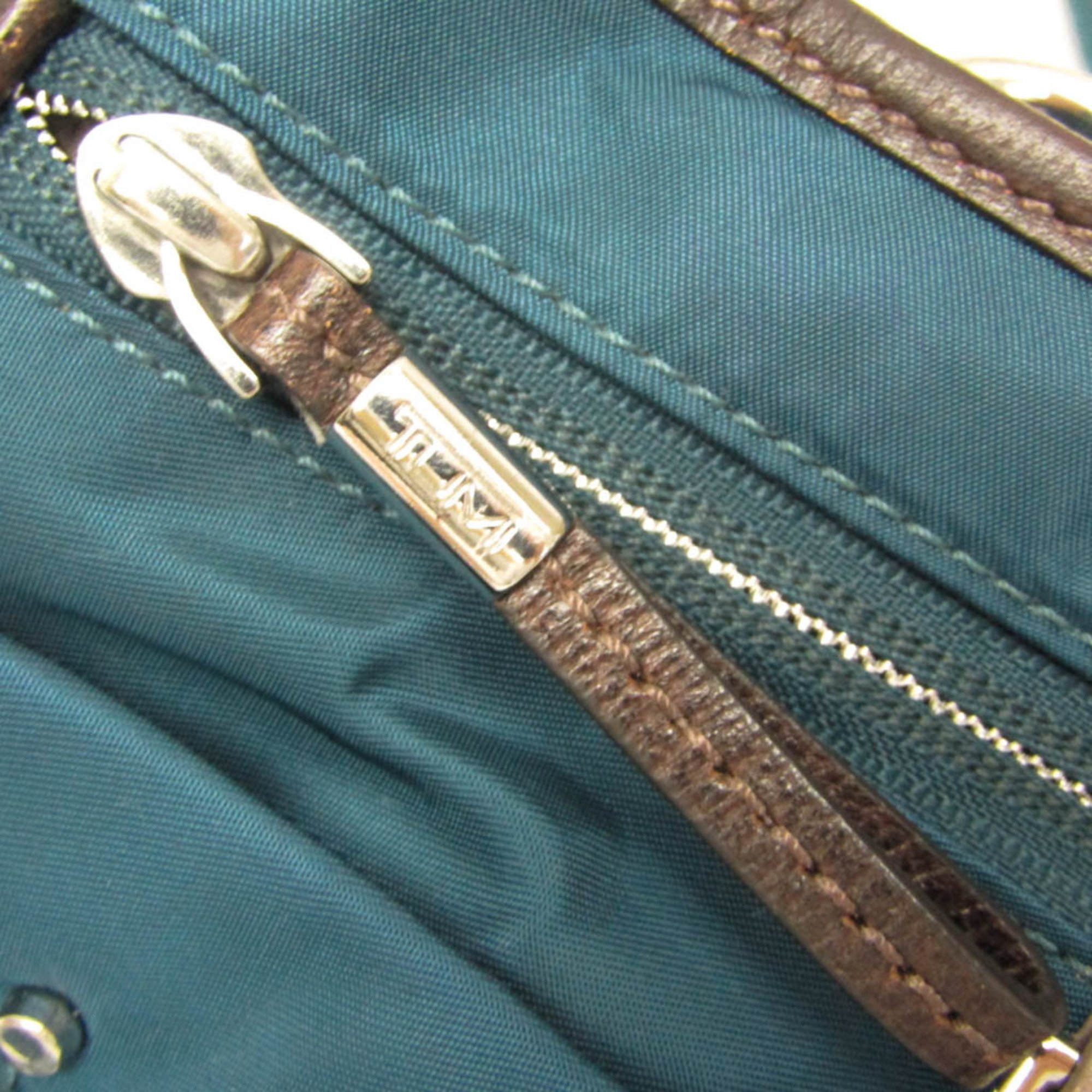 Tumi Mini Women's Nylon,Leather Shoulder Bag Blue Green,Dark Brown