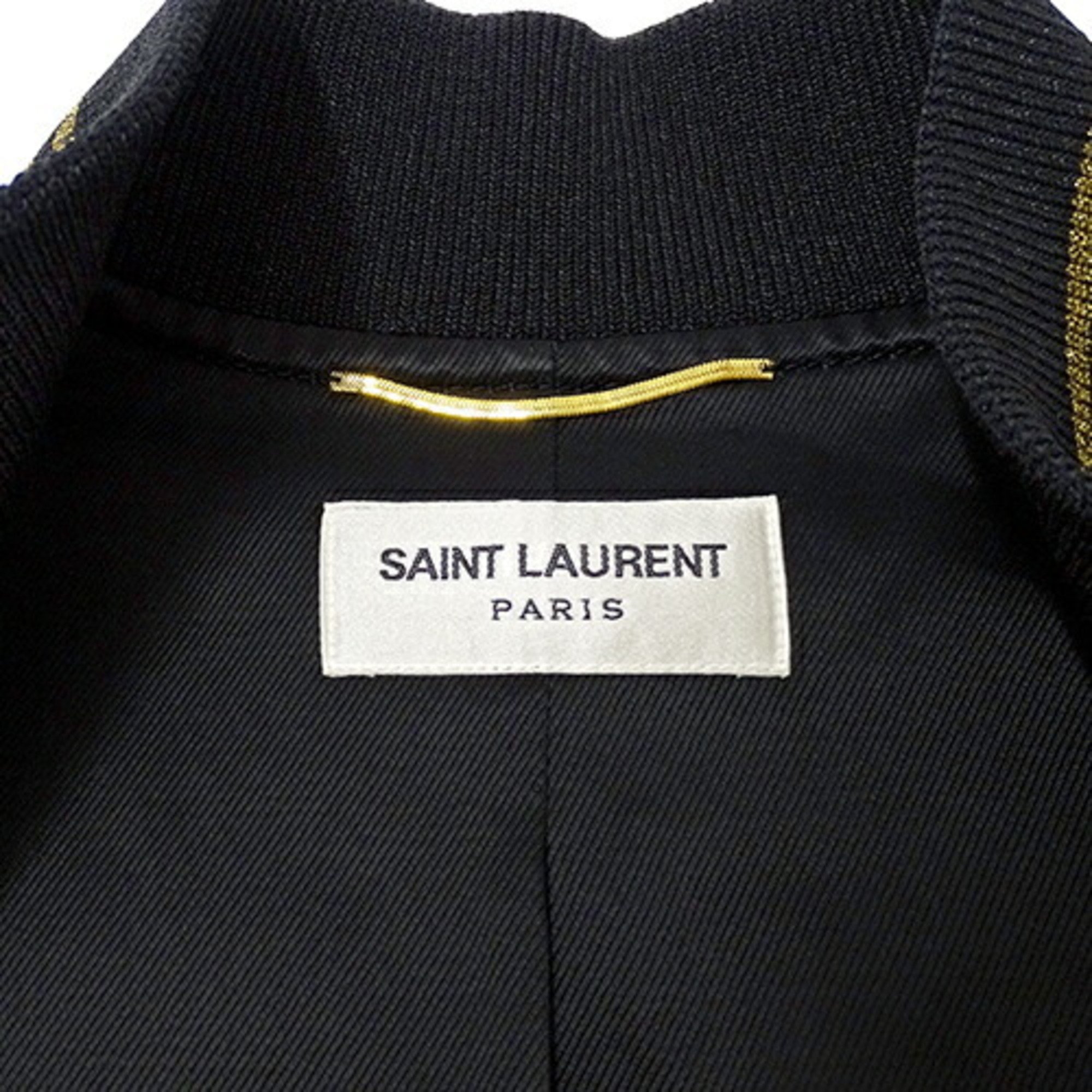 Saint Laurent SAINT LAURENT Sukajan Women's Brand Stadium Jacket Blouson Outerwear Teddy Palladium Black Gold 443399 Size 34 XS