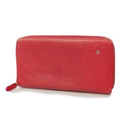 Chanel long wallet Camellia leather red ladies