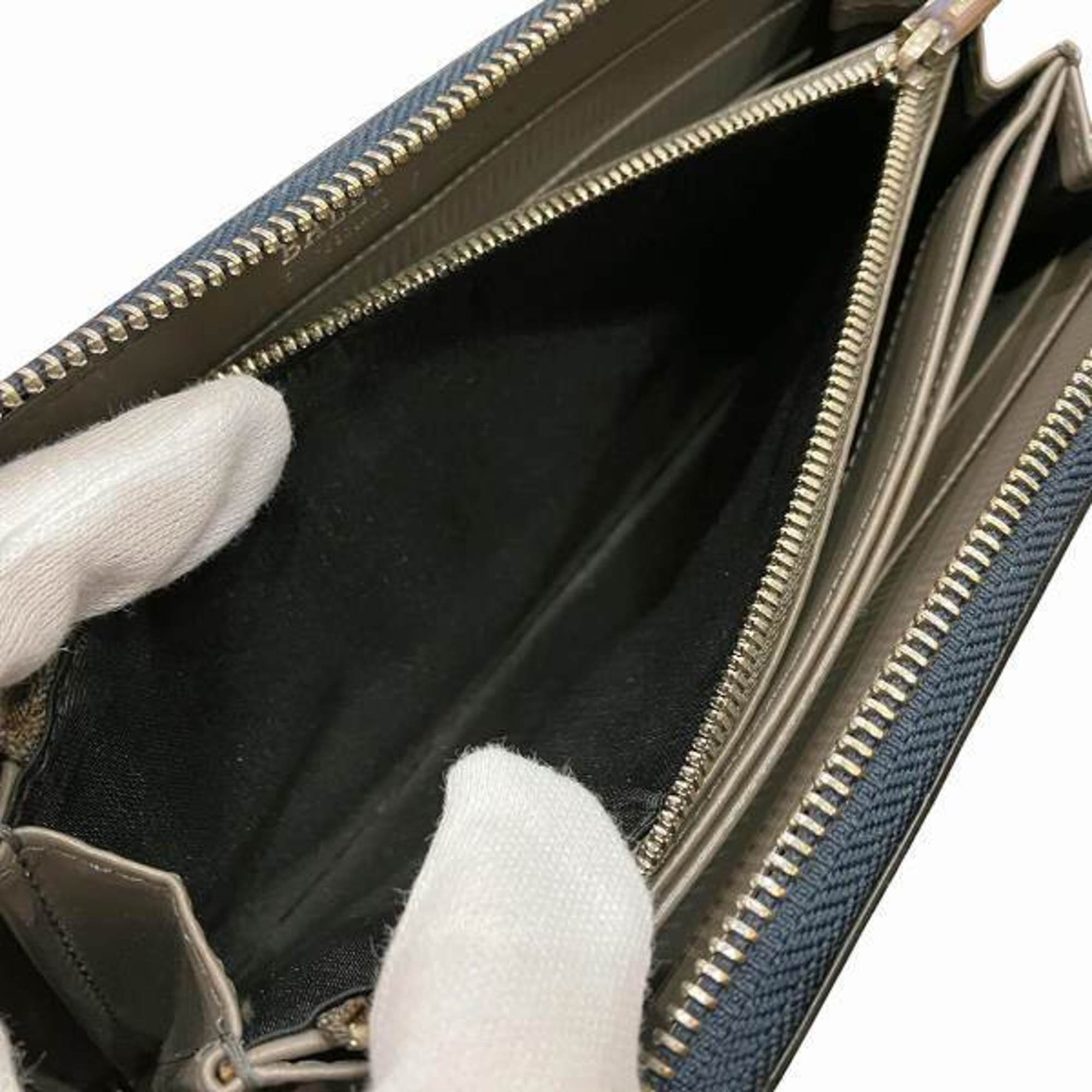 Bally Barry Leather Navy Round Zipper Long Wallet Men's Women's
