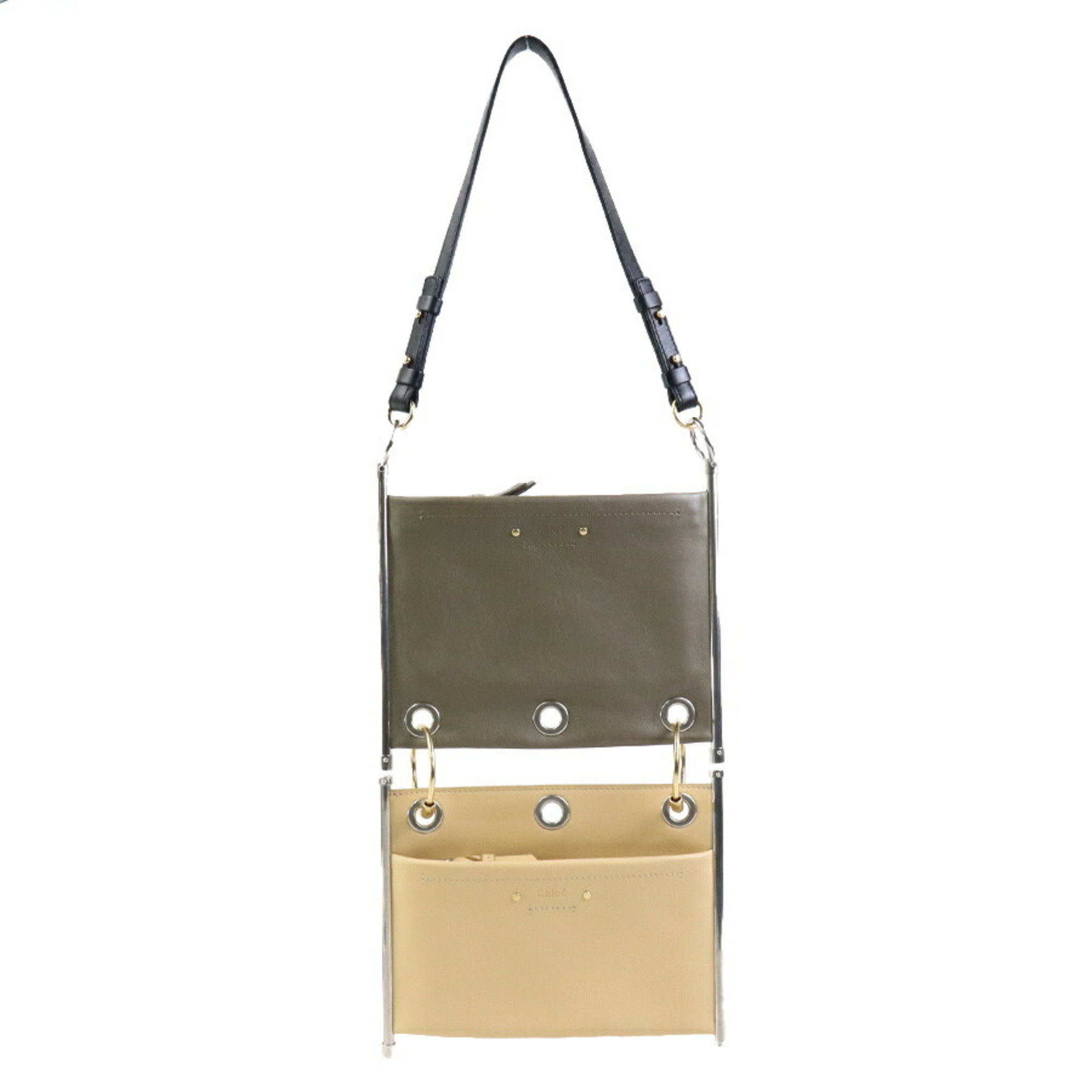 Chloé Chloe Shoulder Bag Clutch 2Way Leather Beige x Gray Ladies