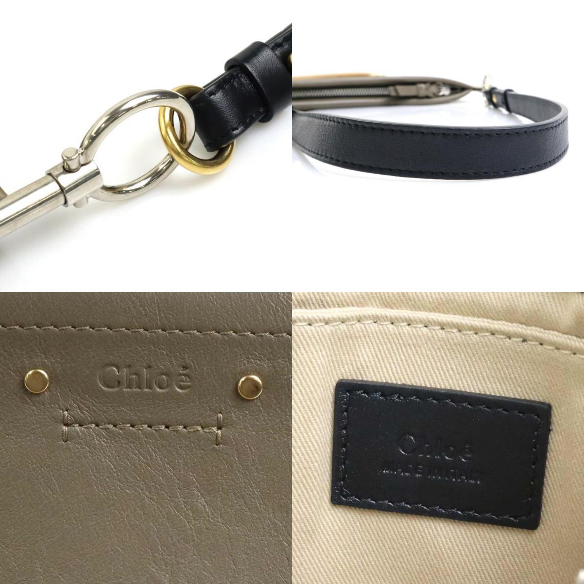 Chloé Chloe Shoulder Bag Clutch 2Way Leather Beige x Gray Ladies