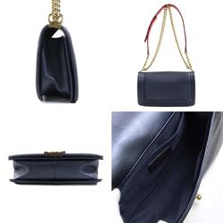 CHANEL Shoulder Bag Boy Chanel Leather Metallic Navy Ladies A92095