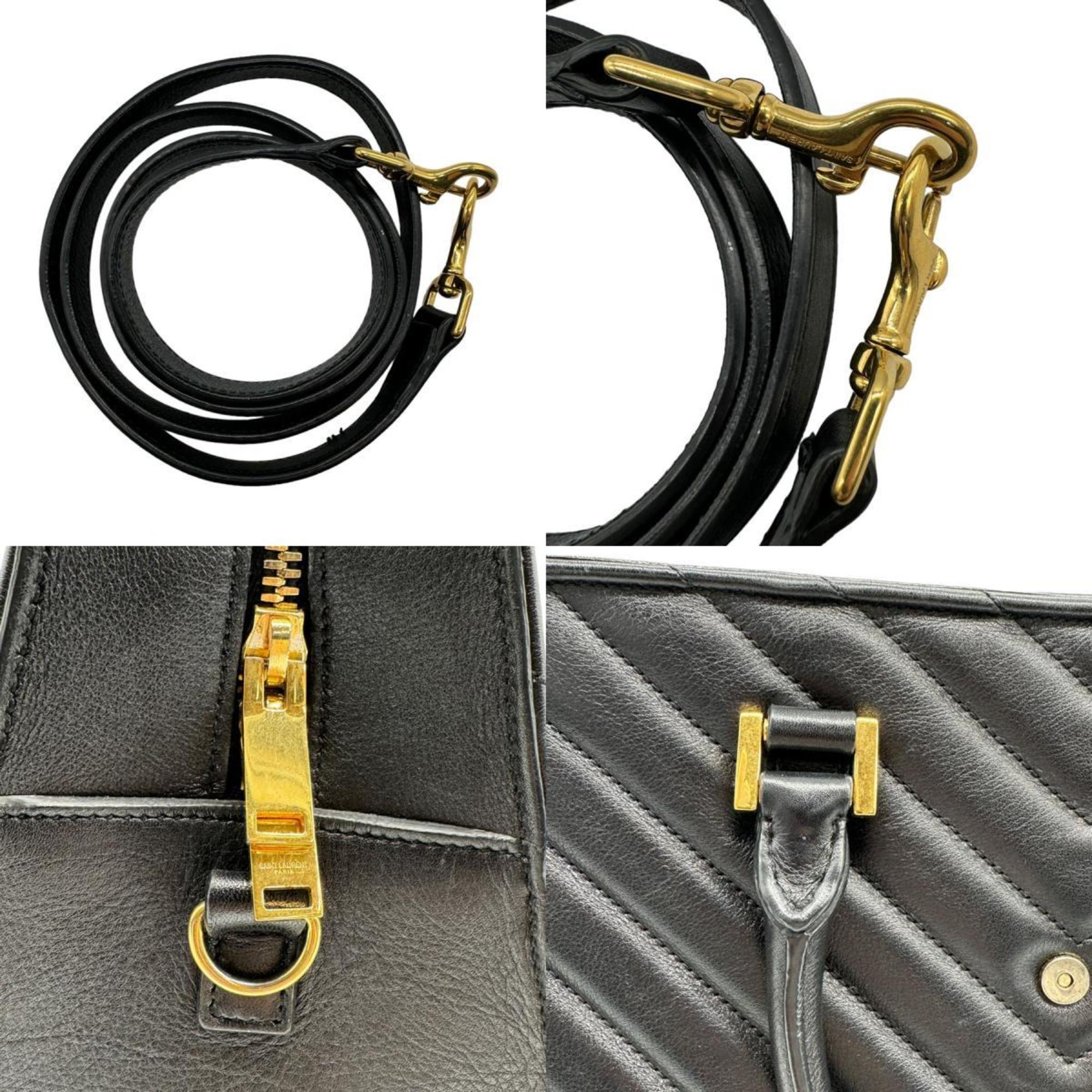 Saint Laurent SAINT LAURENT Handbag Shoulder Bag Leather Black Gold Ladies 357397