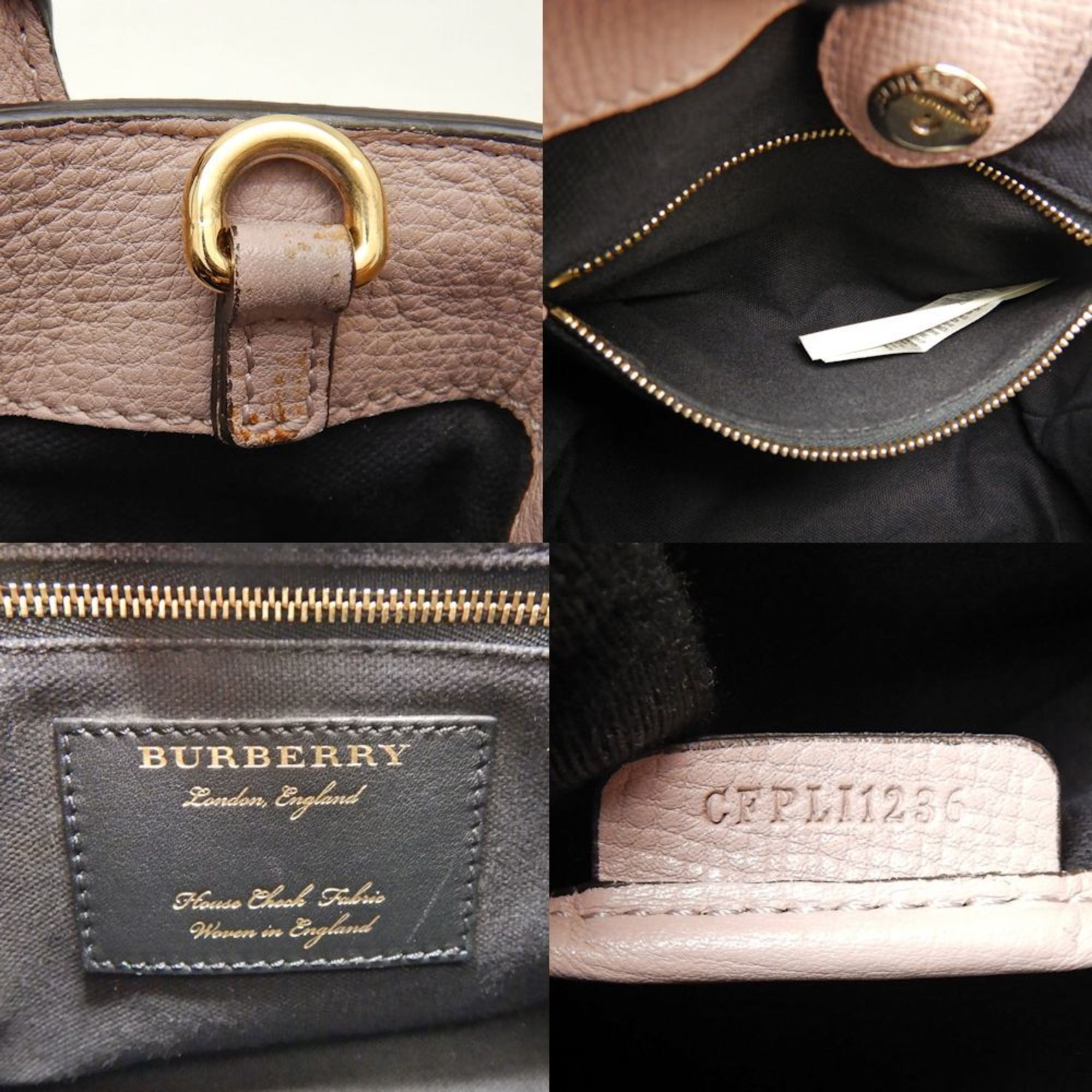 BURBERRY Small Banner 4023713 Handbag Leather x Canvas Pink Nova Check 251521