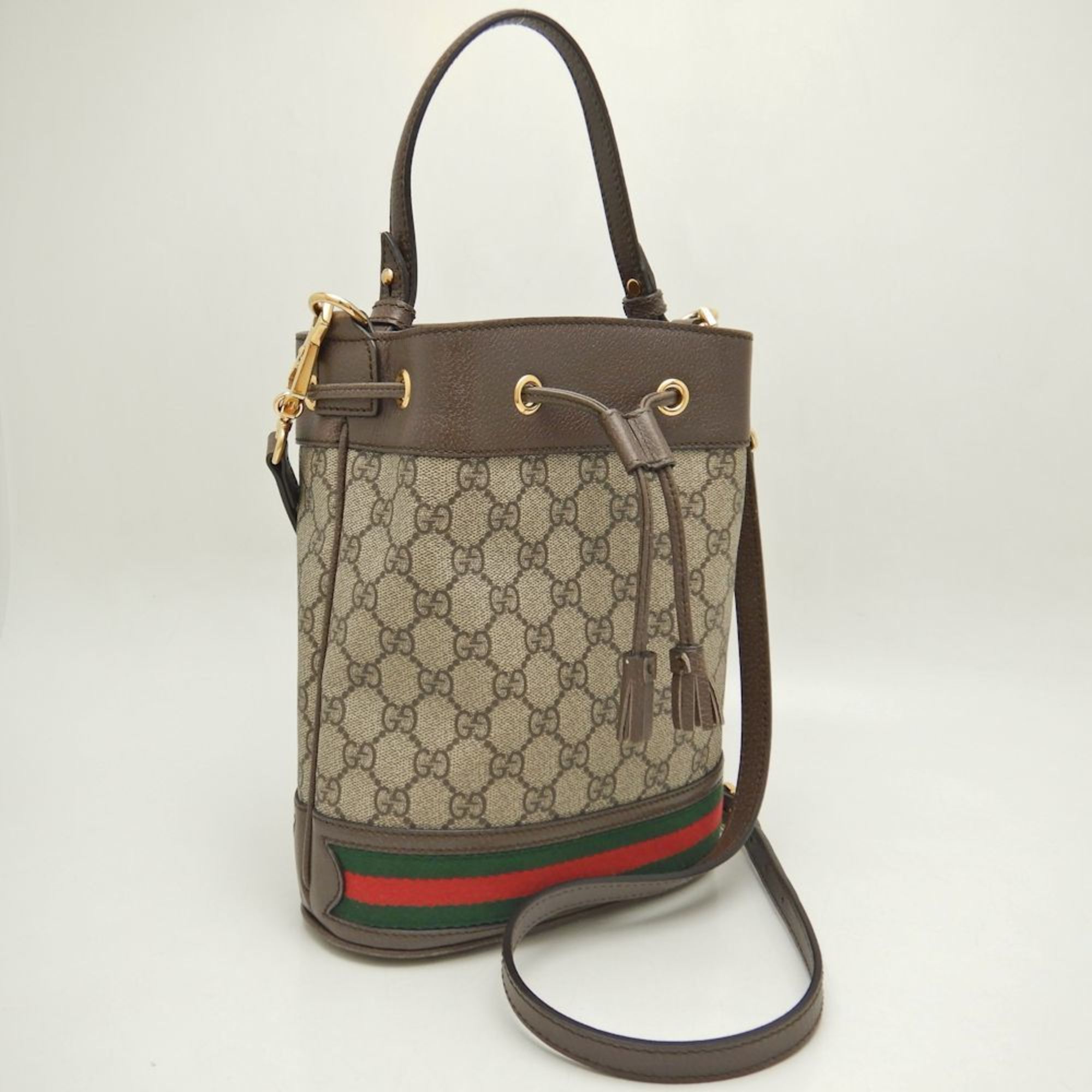 GUCCI Gucci GG Small Basket 550621 Handbag Supreme Canvas x Leather Beige Ebony 251520