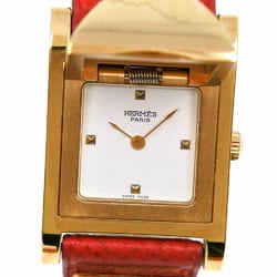 Hermes Medor Watch Gold Plated x Leather 1995 Red/Gold 〇Y Quartz White Dial Women's I213023037
