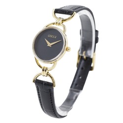 GUCCI Watch 6000.2.L Gold Plated x Leather Quartz Analog Display Black Dial Ladies I210123033