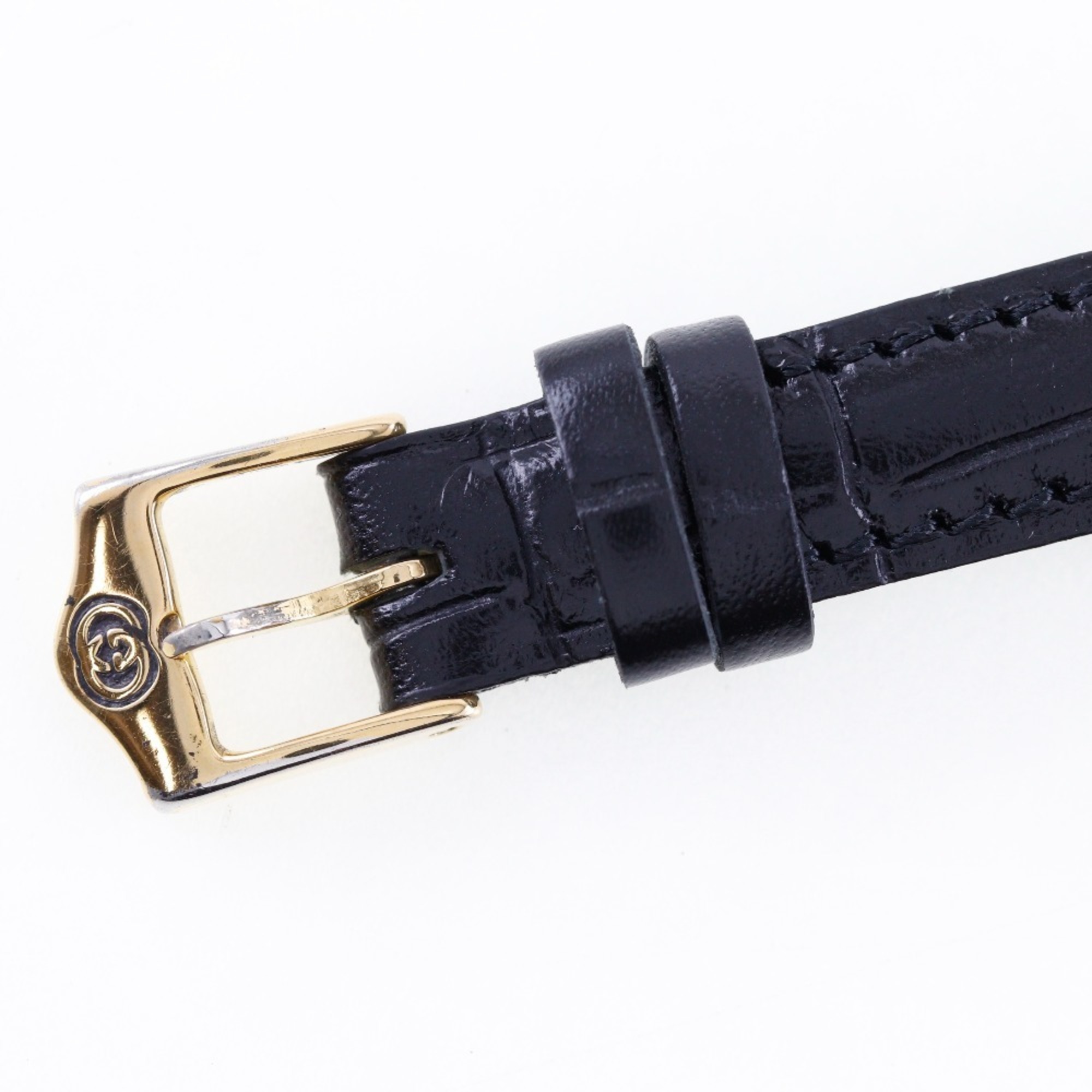 GUCCI Watch 6000.2.L Gold Plated x Leather Quartz Analog Display Black Dial Ladies I210123033