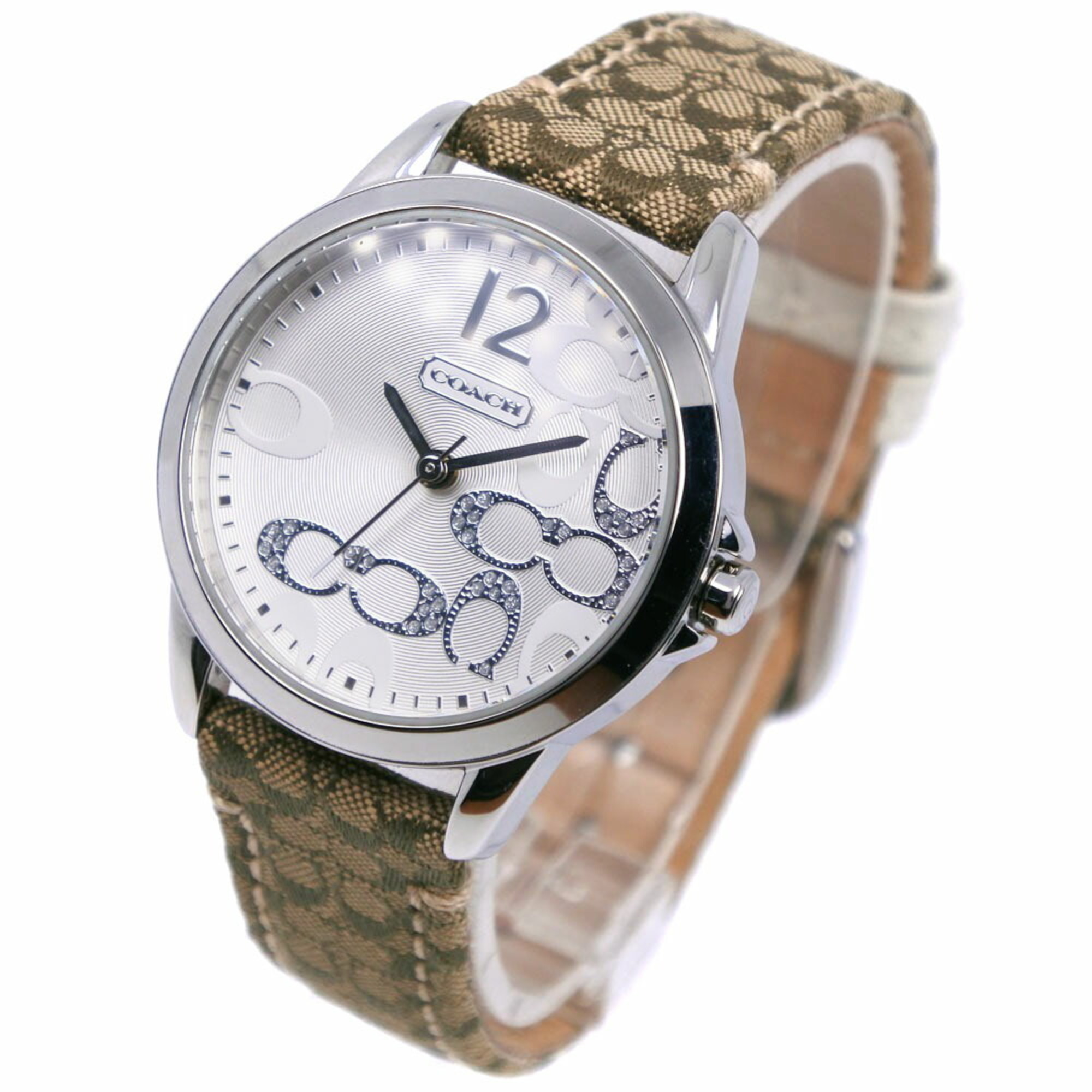 Coach COACH Signature Watch CA13.7.14.0647 Stainless Steel x Canvas Leather Made in China Silver Quartz Analog Display Dial Women's I213023046