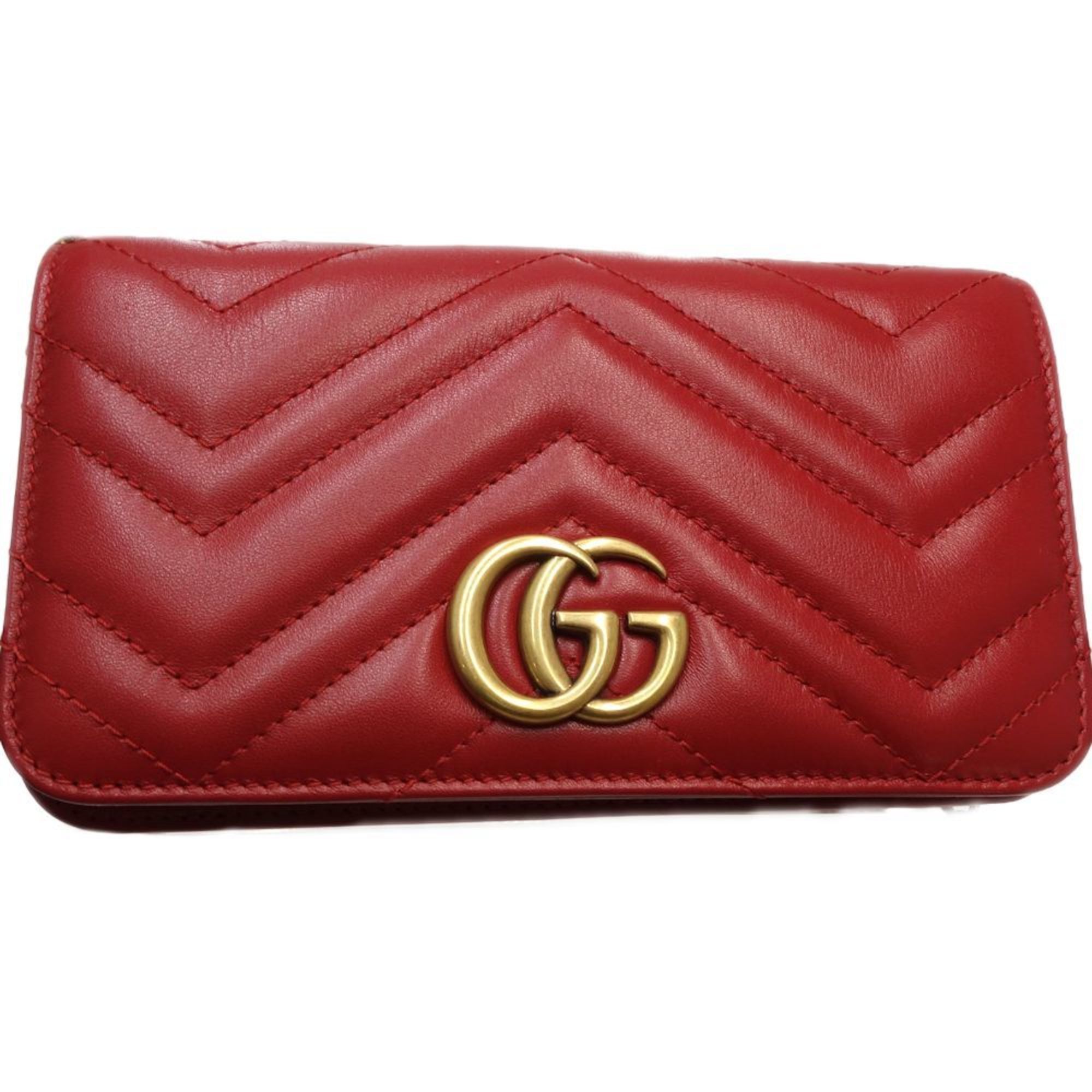 GUCCI GG Marmont Quilted Shoulder 488426 Bag Leather Red 450269