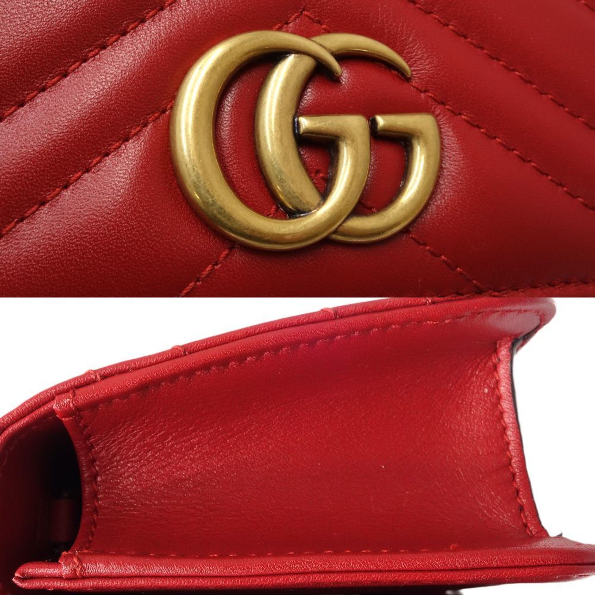 GUCCI GG Marmont Quilted Shoulder 488426 Bag Leather Red 450269