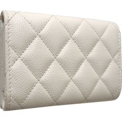 CHANEL Classic Small Wallet Coco Mark A84401 Trifold Caviar Skin White 180282