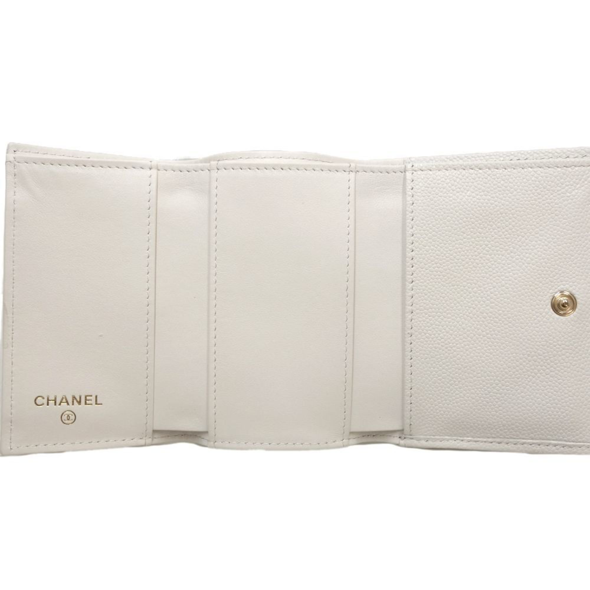 CHANEL Classic Small Wallet Coco Mark A84401 Trifold Caviar Skin White 180282