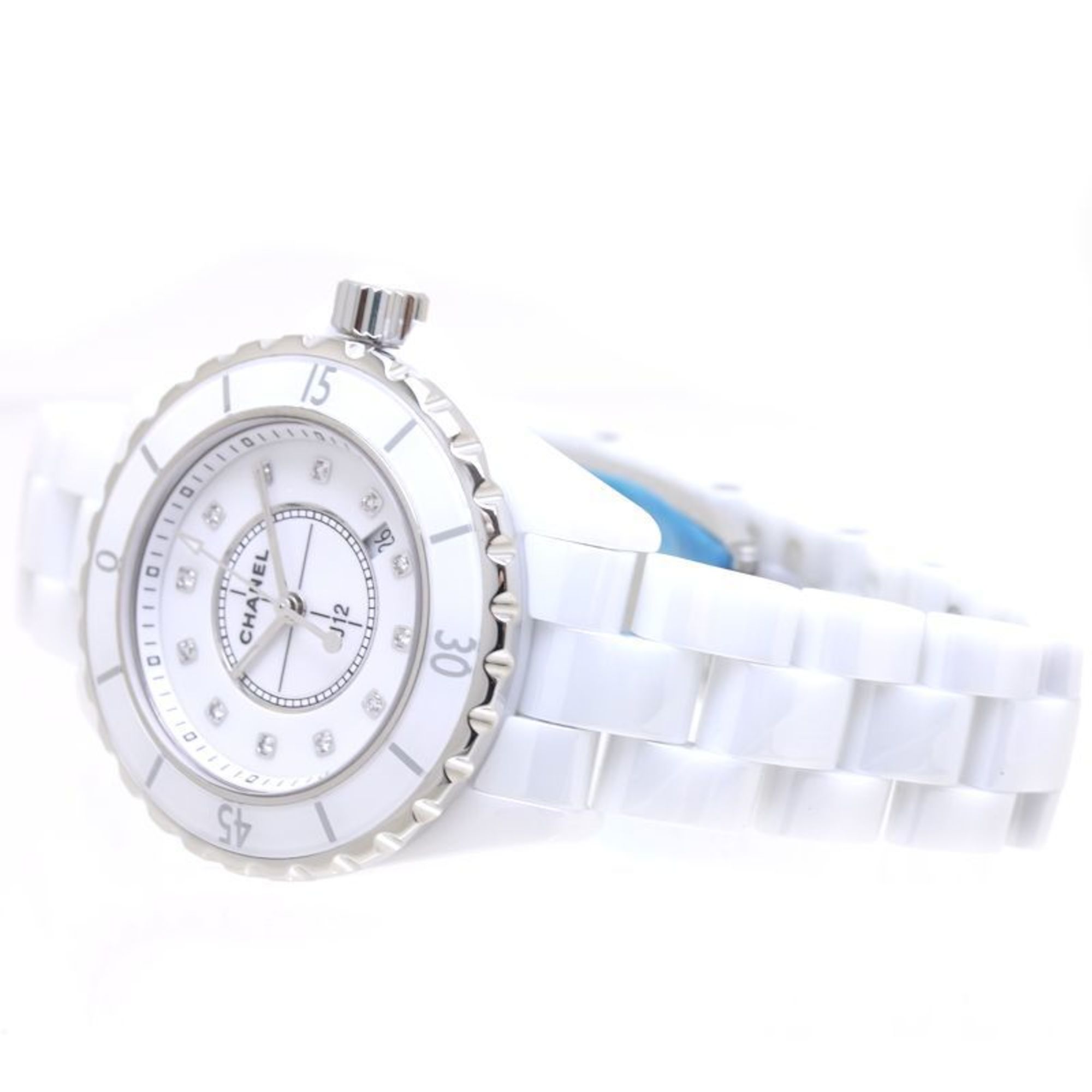CHANEL J12 12P Diamond Late Model H1628 White Ceramic x Stainless Steel Women's Watch 39353
