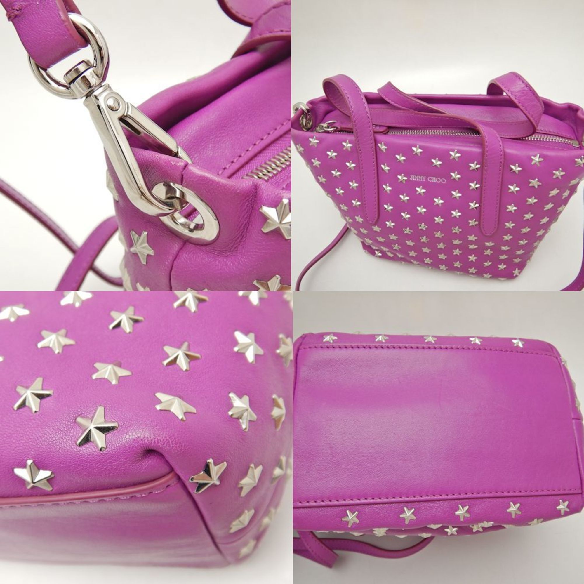 JIMMY CHOO Sarah Star Studded Handbag Leather Purple 251533