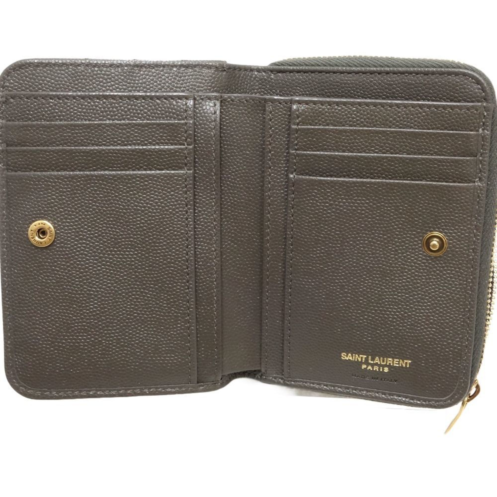 SAINT LAURENT Compact Zip Wallet 403723 Bifold Calf Gray 180259